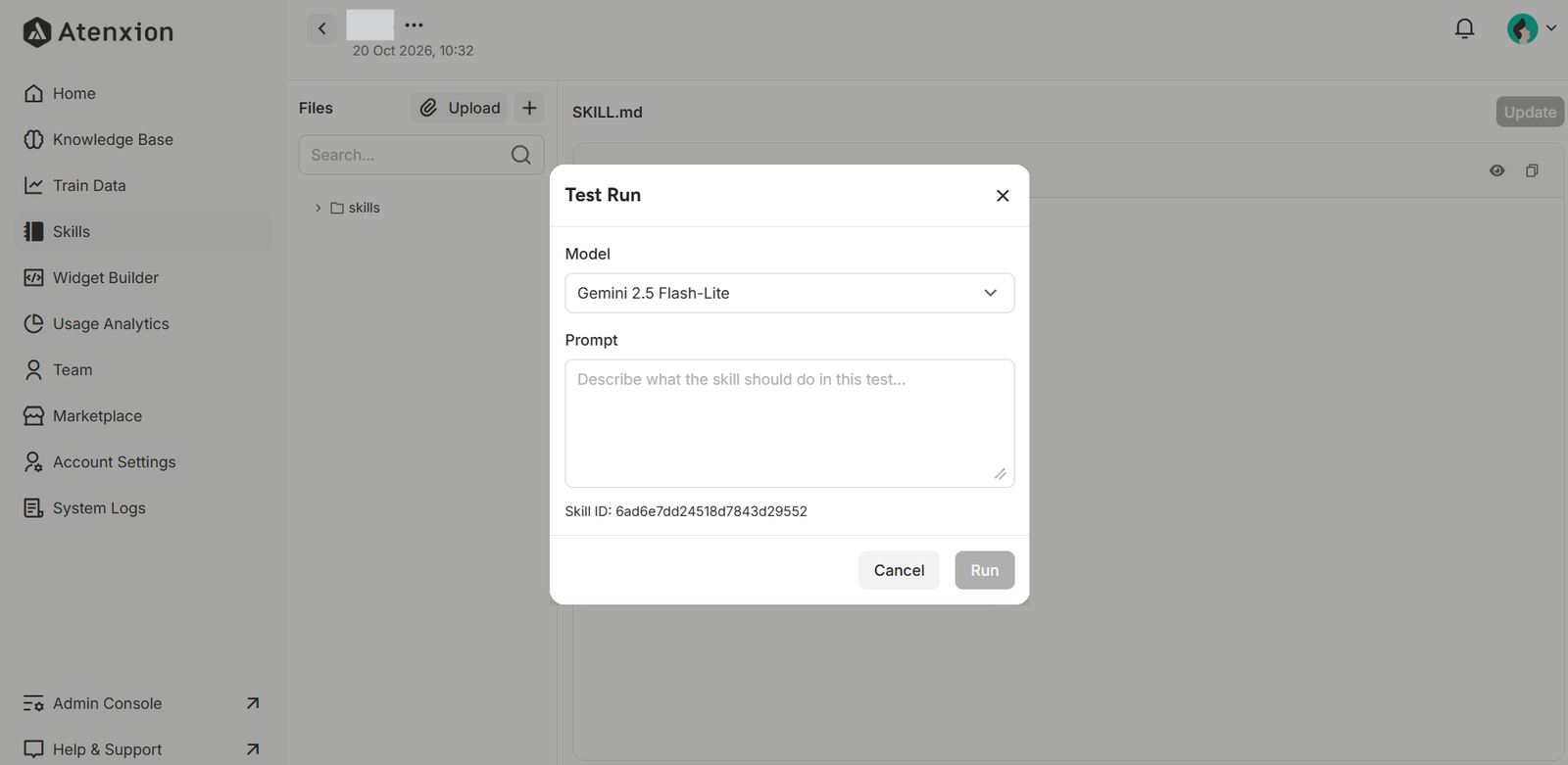 Test Run Window 