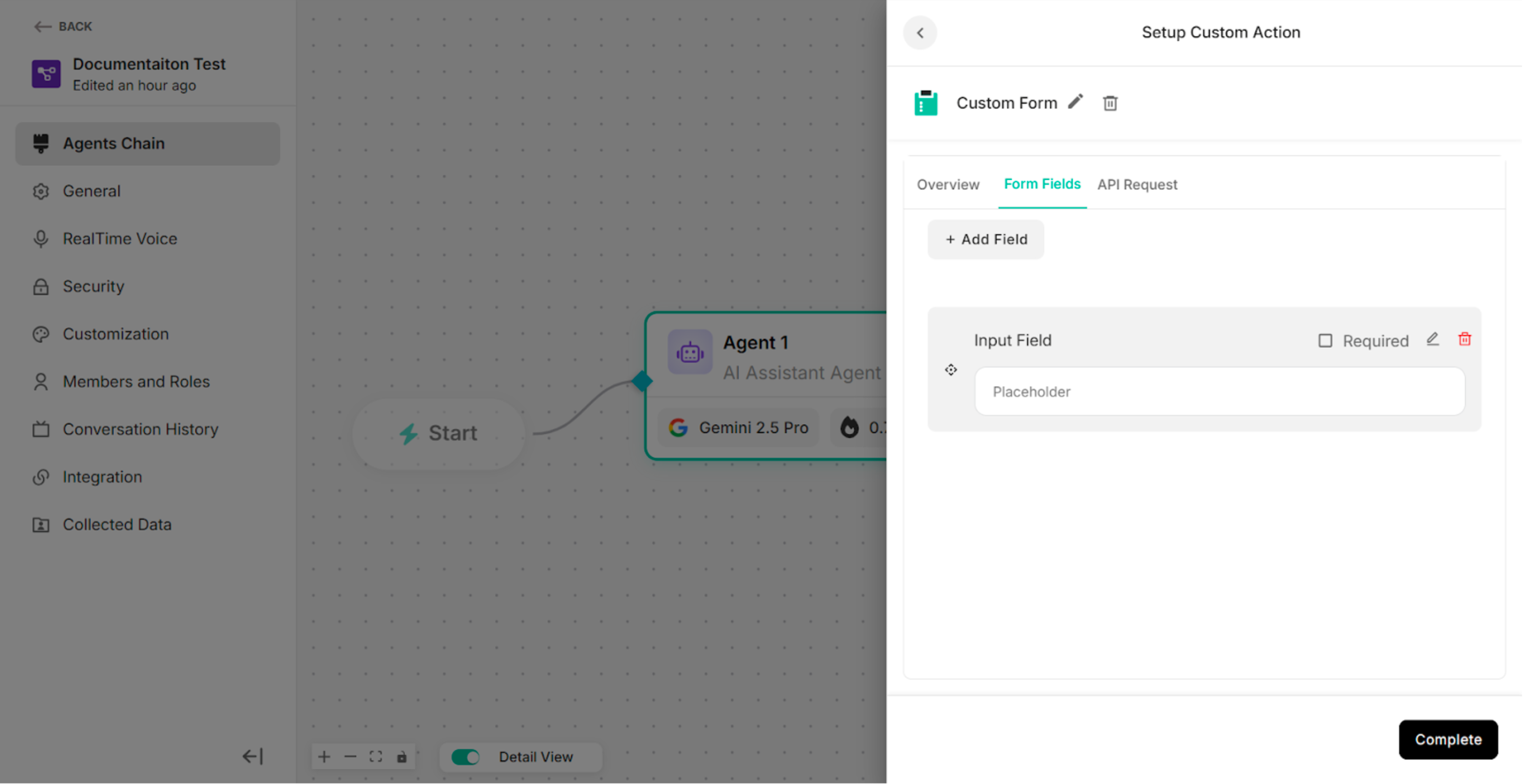 The Form Fields Section after clicking "+Add Field" Button