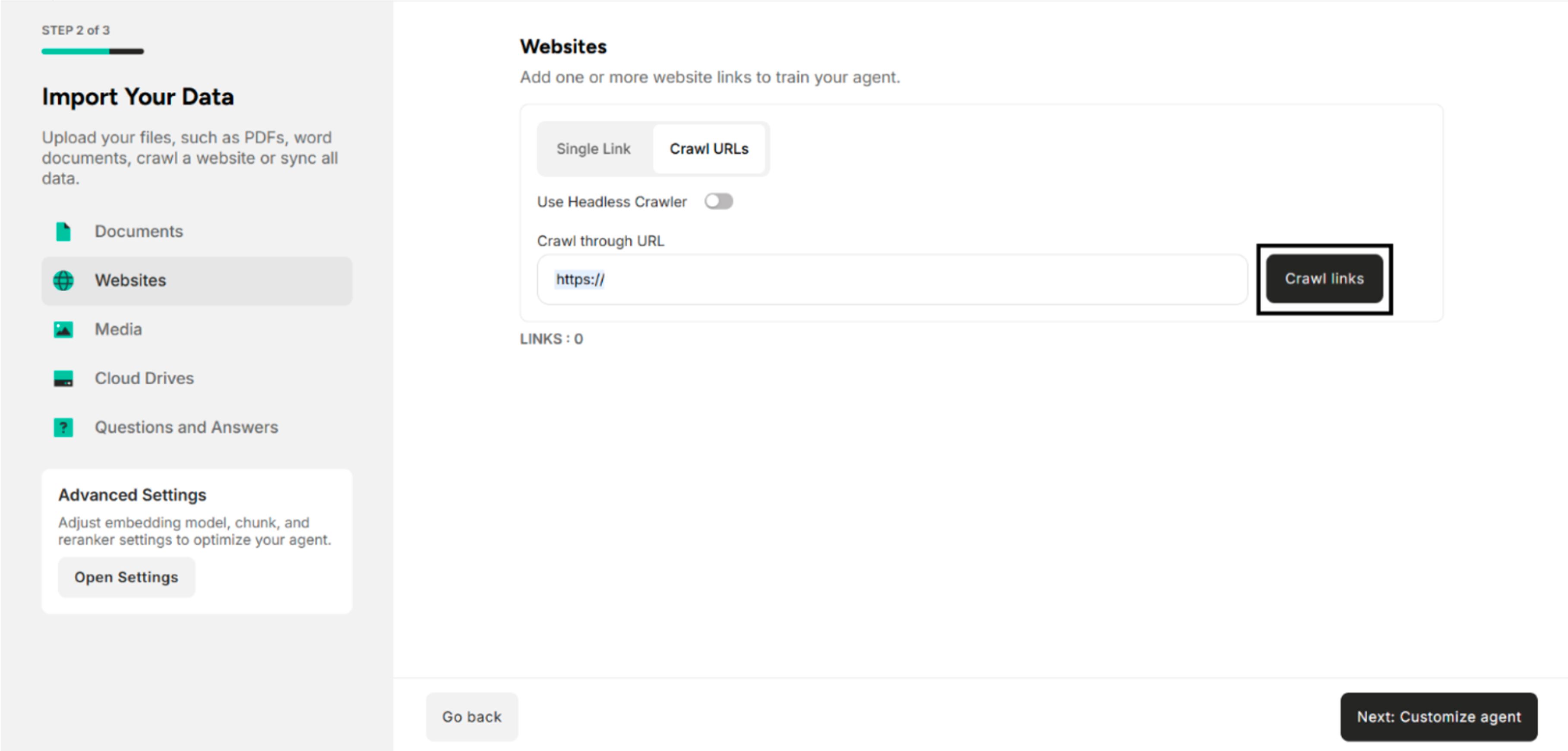The Input Box to Enter the Link to crawl