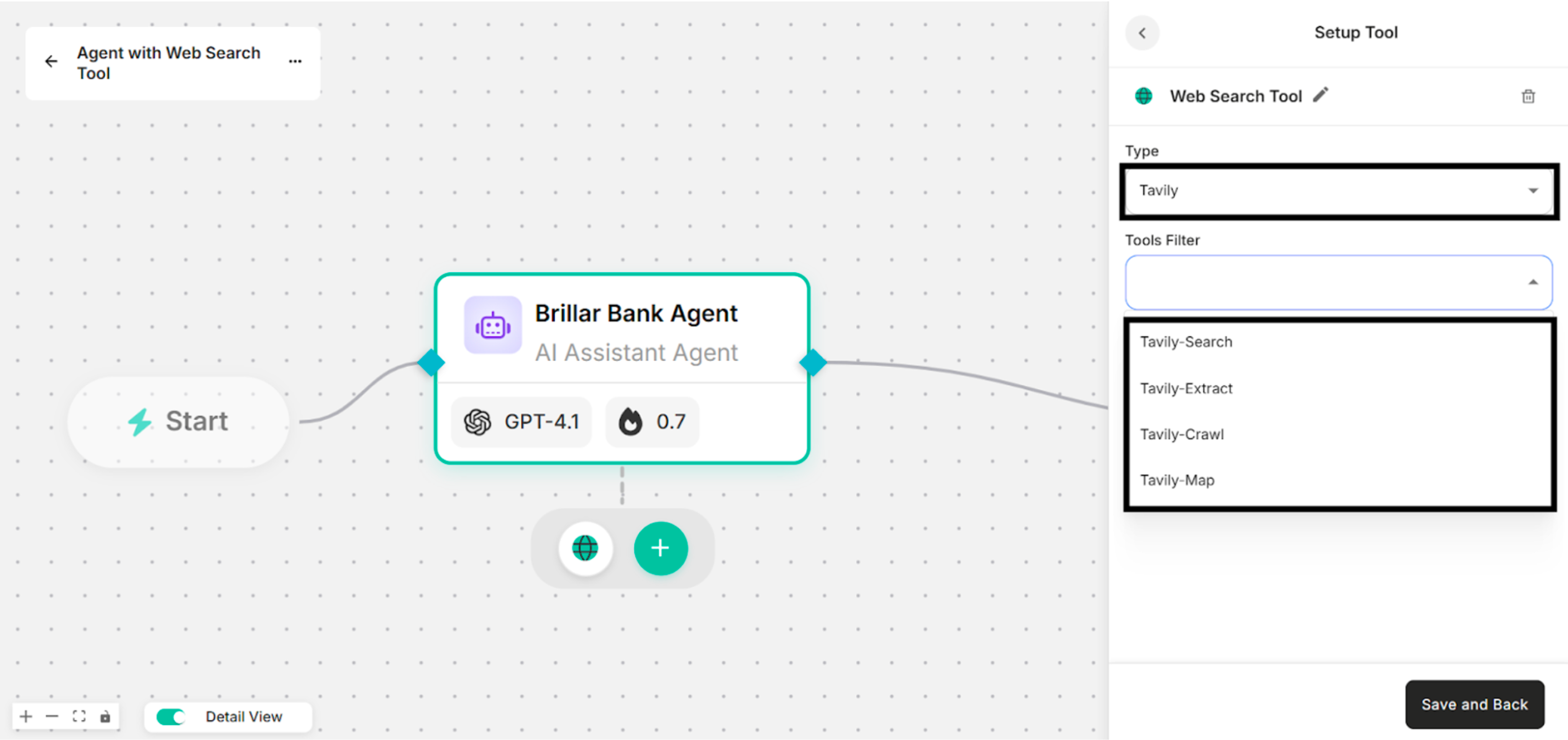 Available Tools Filter of Tavily Engine in Setup Tool Interface