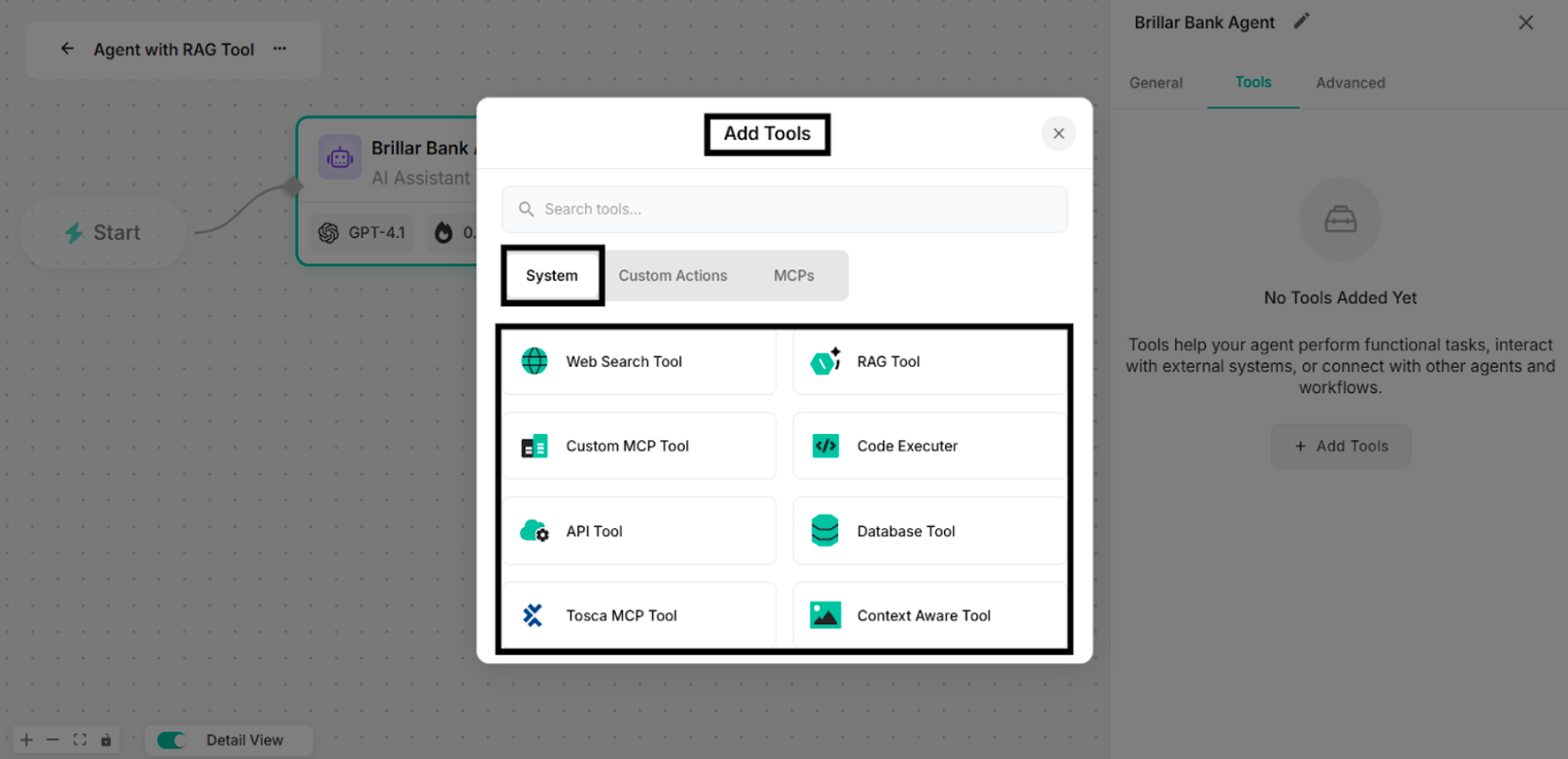 Available Tools in System of Add Tools Pop-up Box