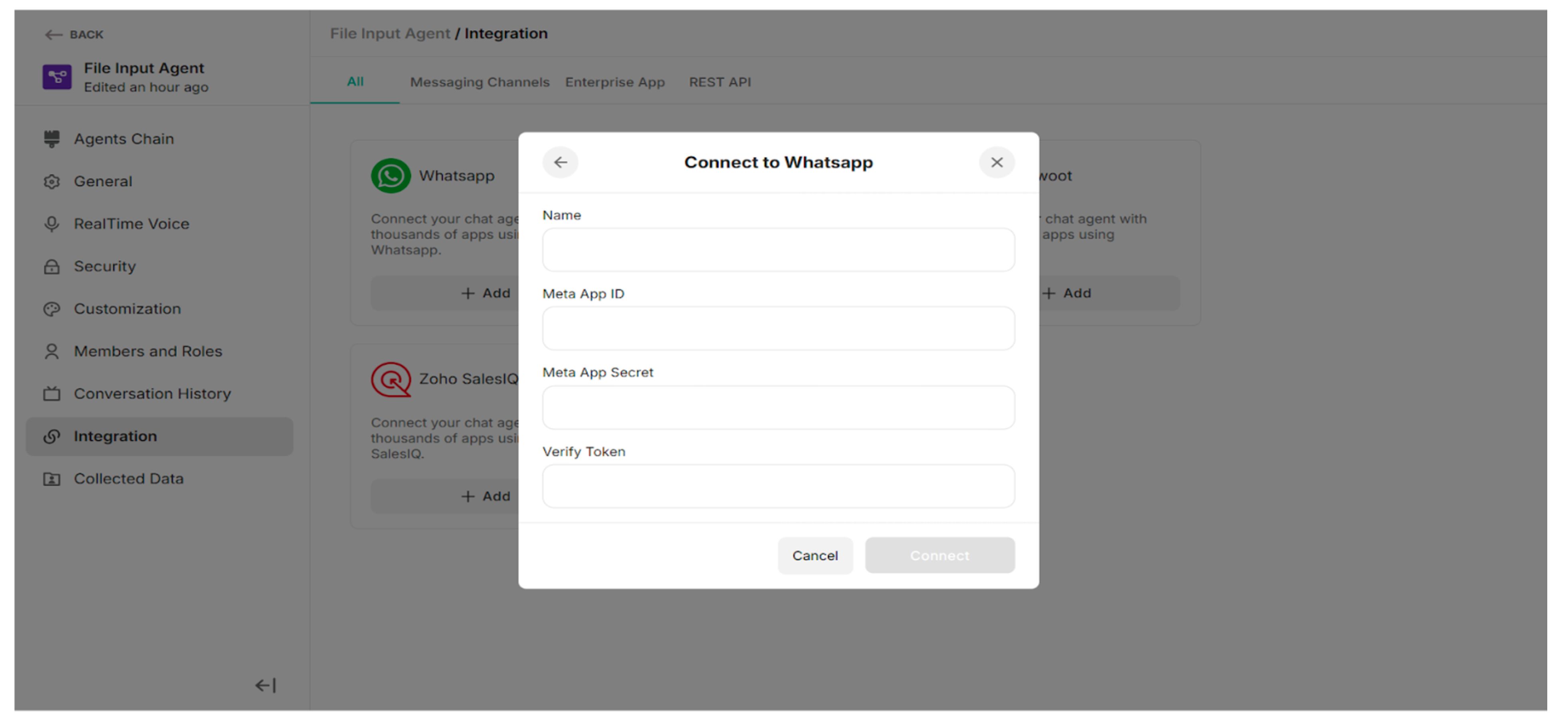 Connect to Whatsapp Pop-up