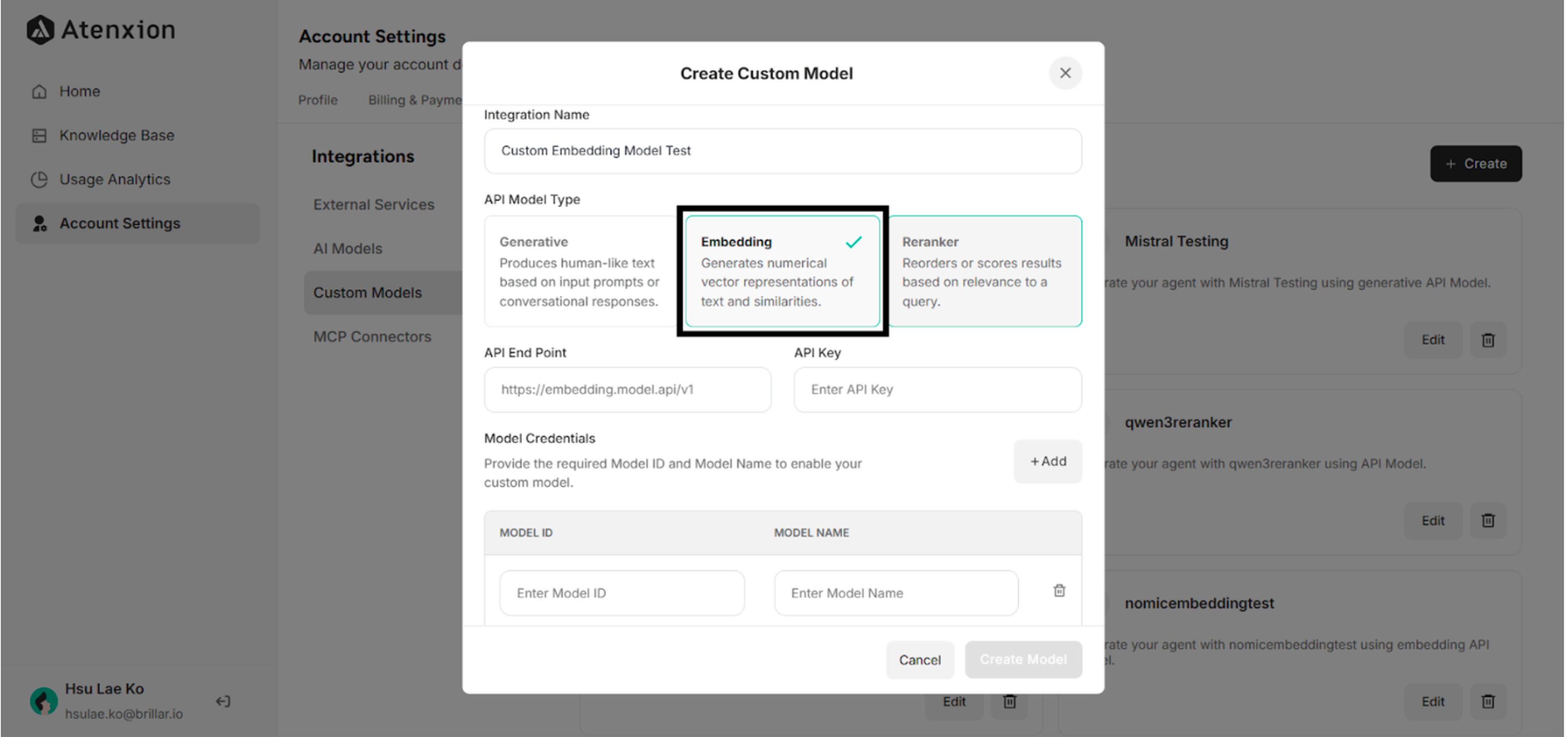 Create a Custom Embedding Model Interface under Custom Models Setting
