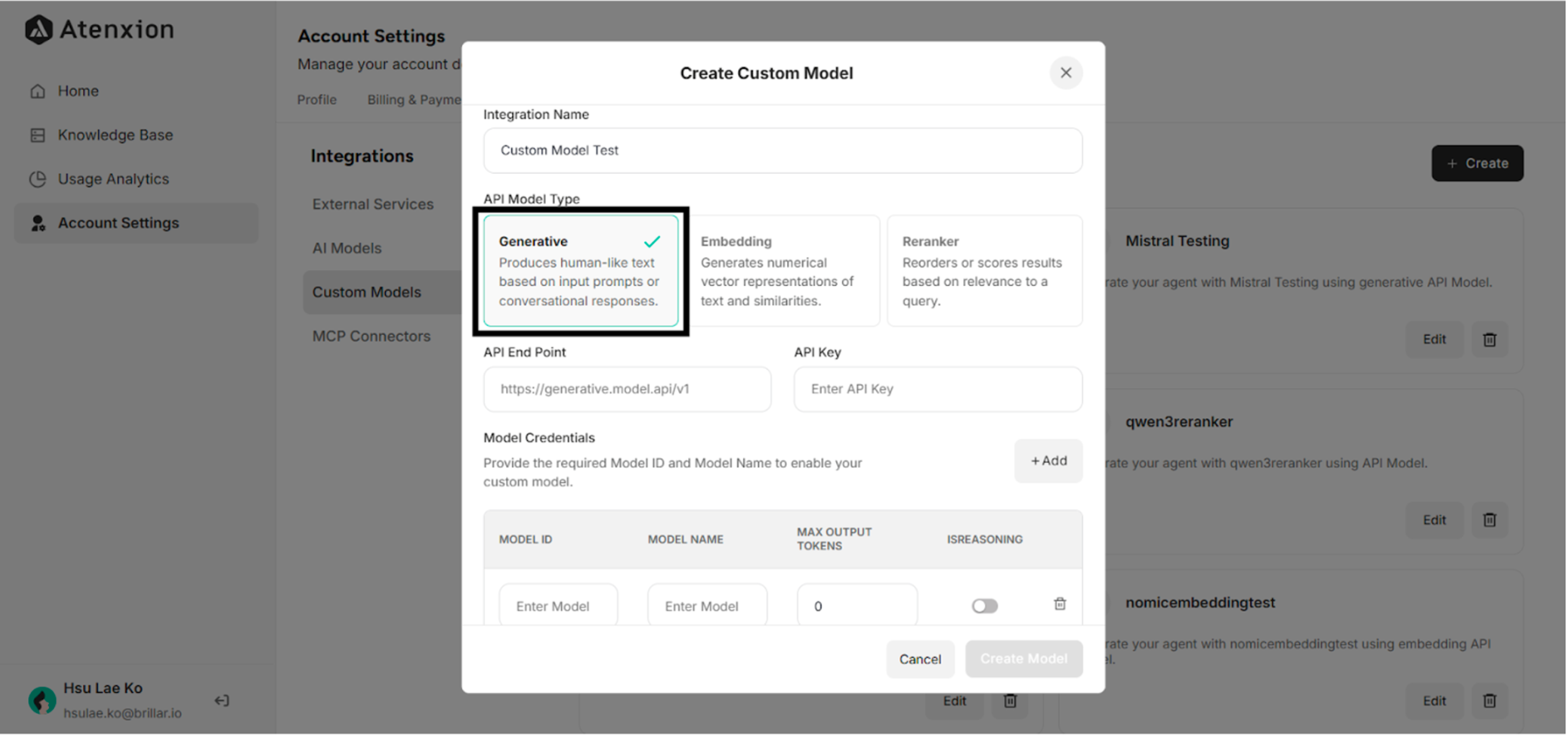 Create a Custom Model Interface under Custom Models Setting