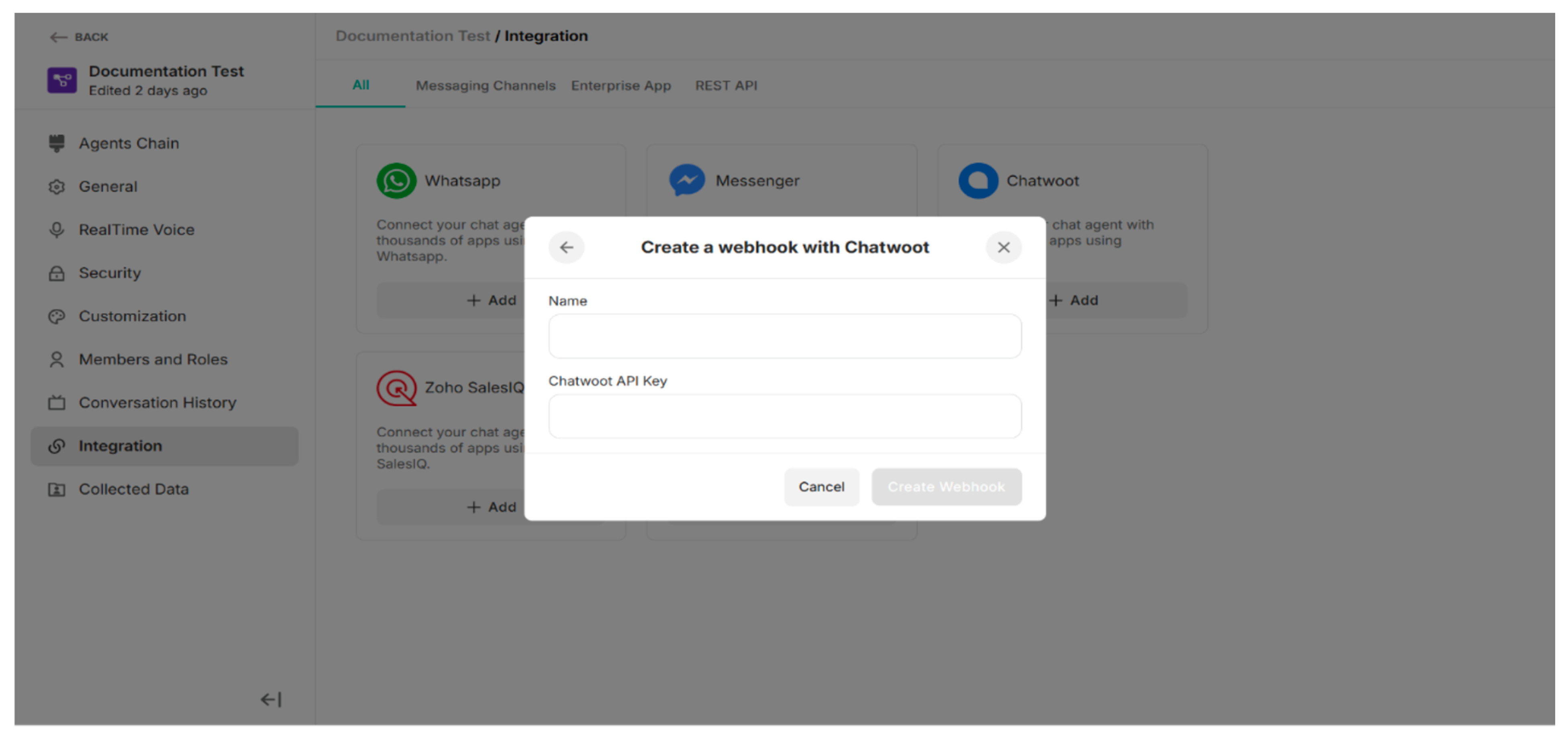 Create a webhook with Chatwoot