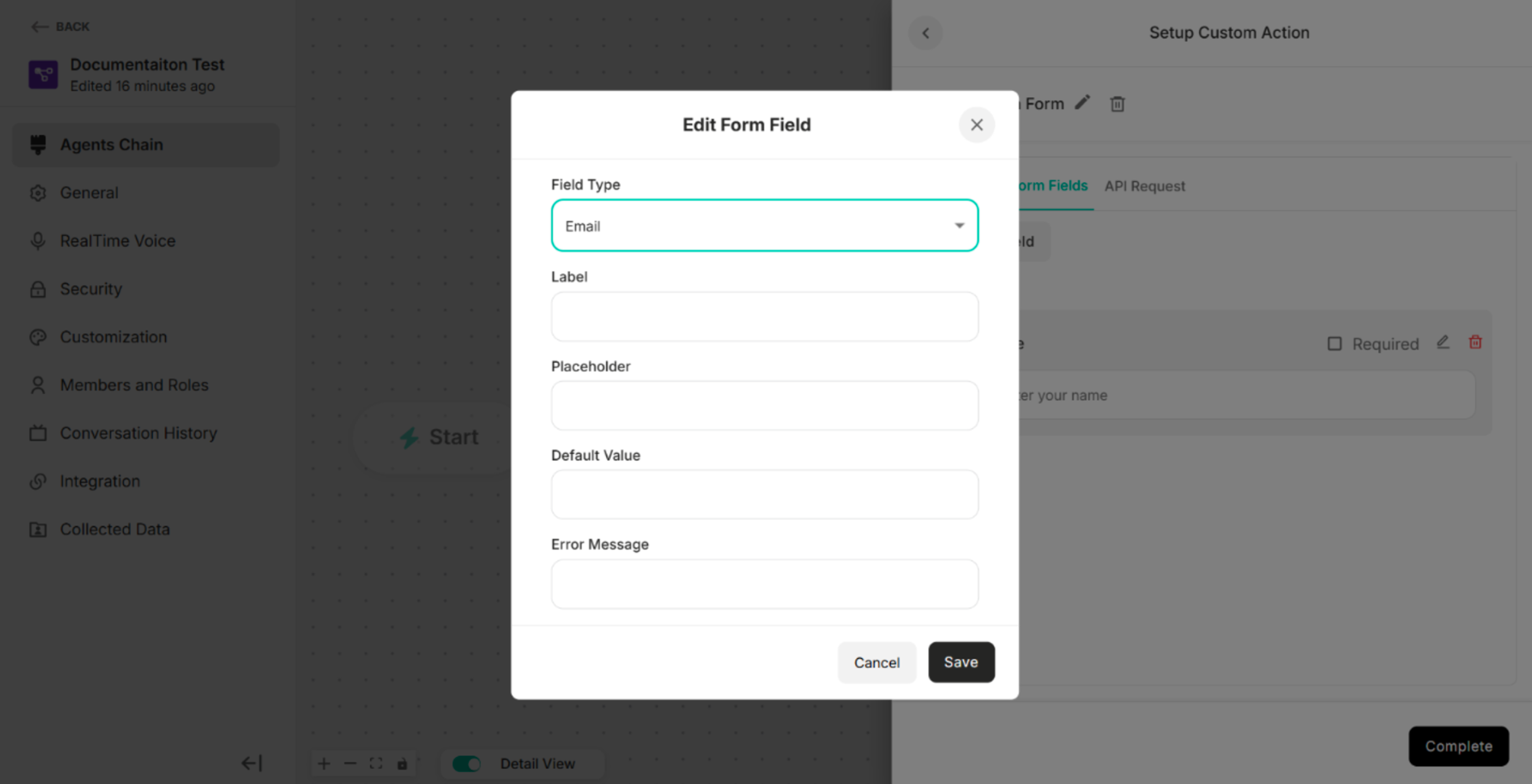Edit Form Field for Email Field Type