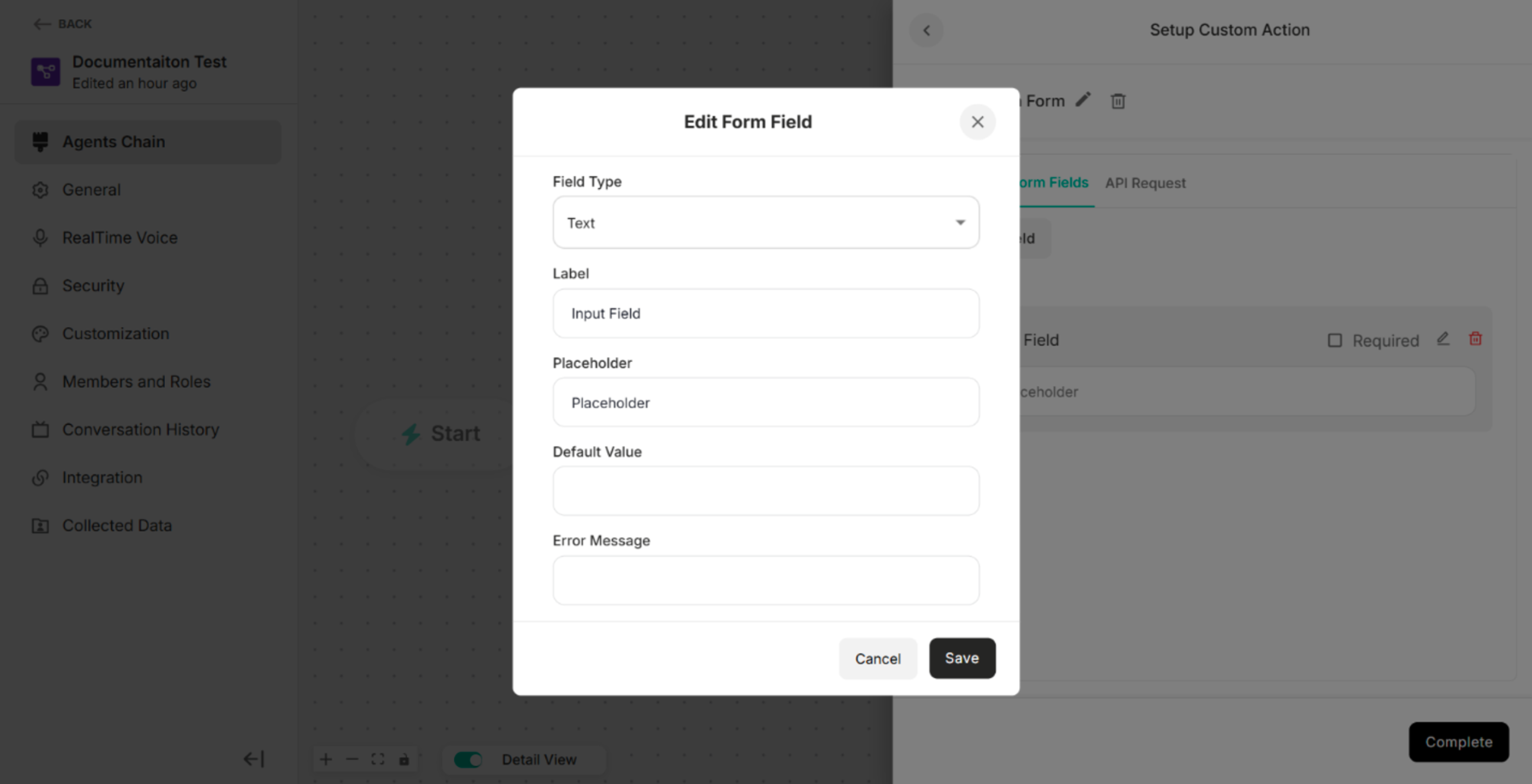 Edit Form Field with Text Field Type (default)