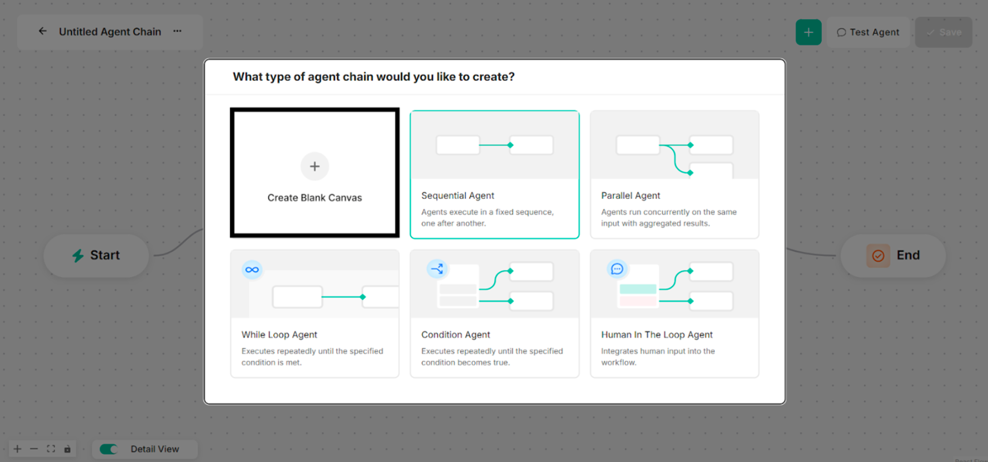Interface showing Blank Template for a Single-Node Agent Creation