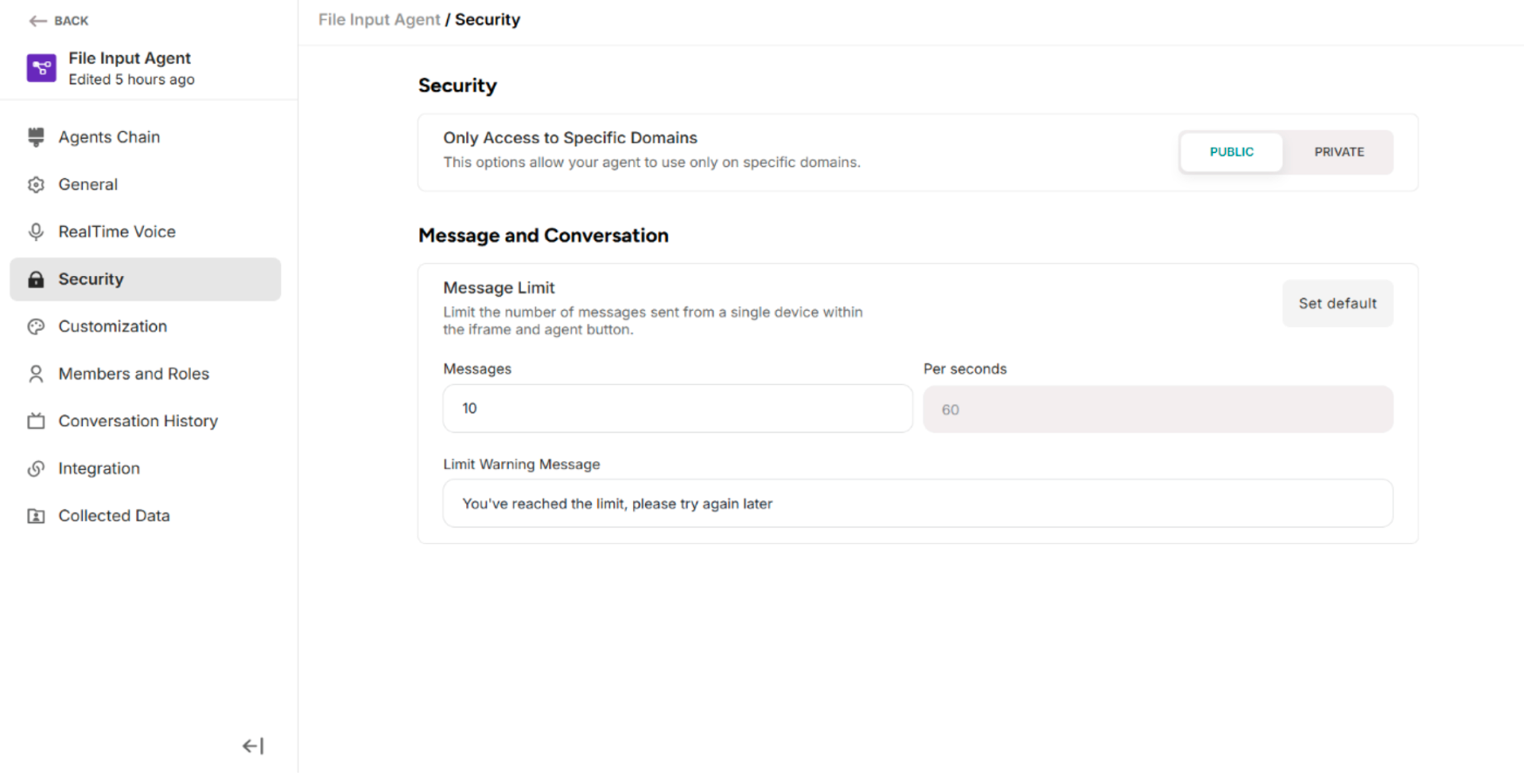 Security Settings Interface