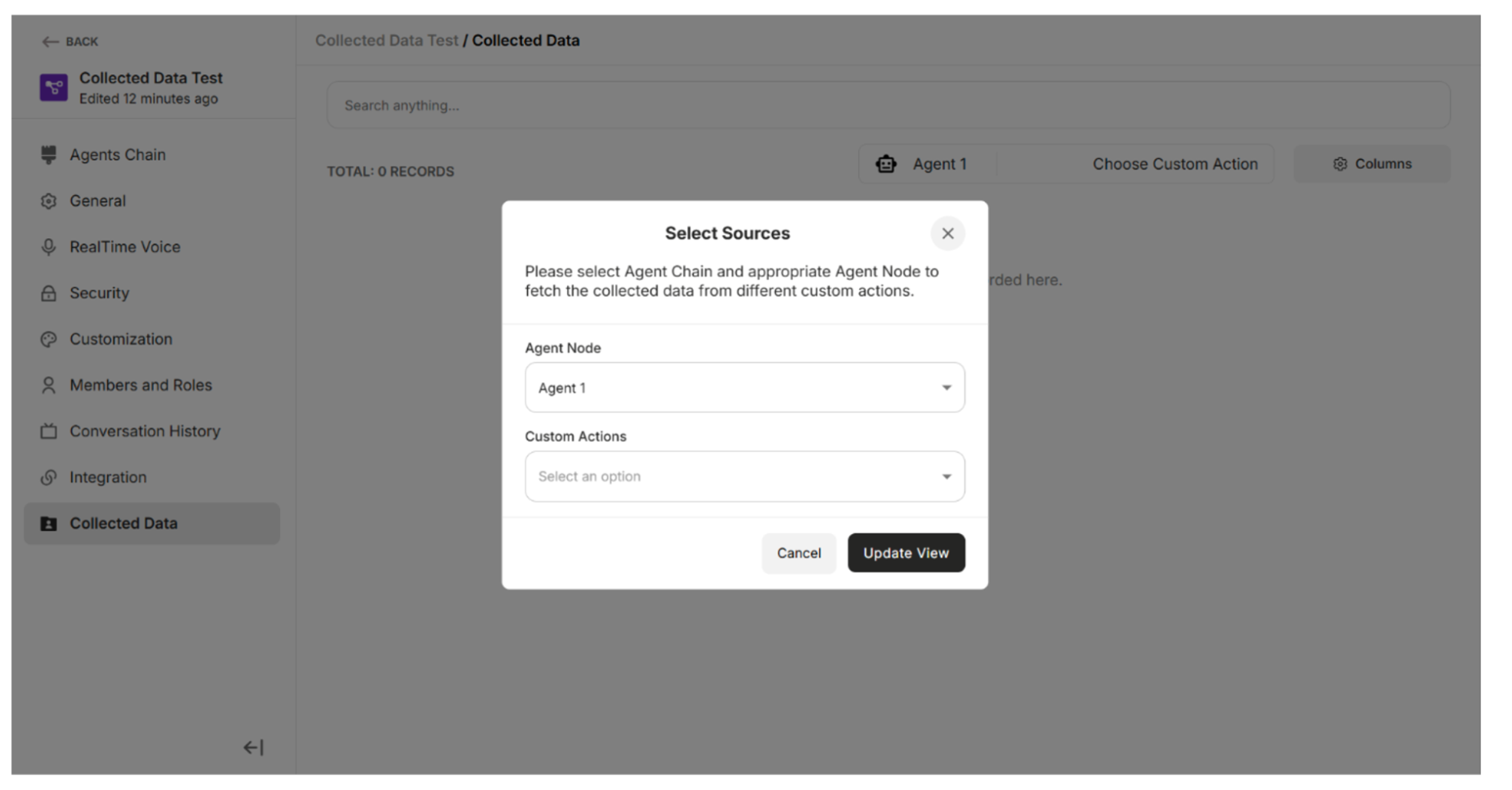 Select Sources Pop-up