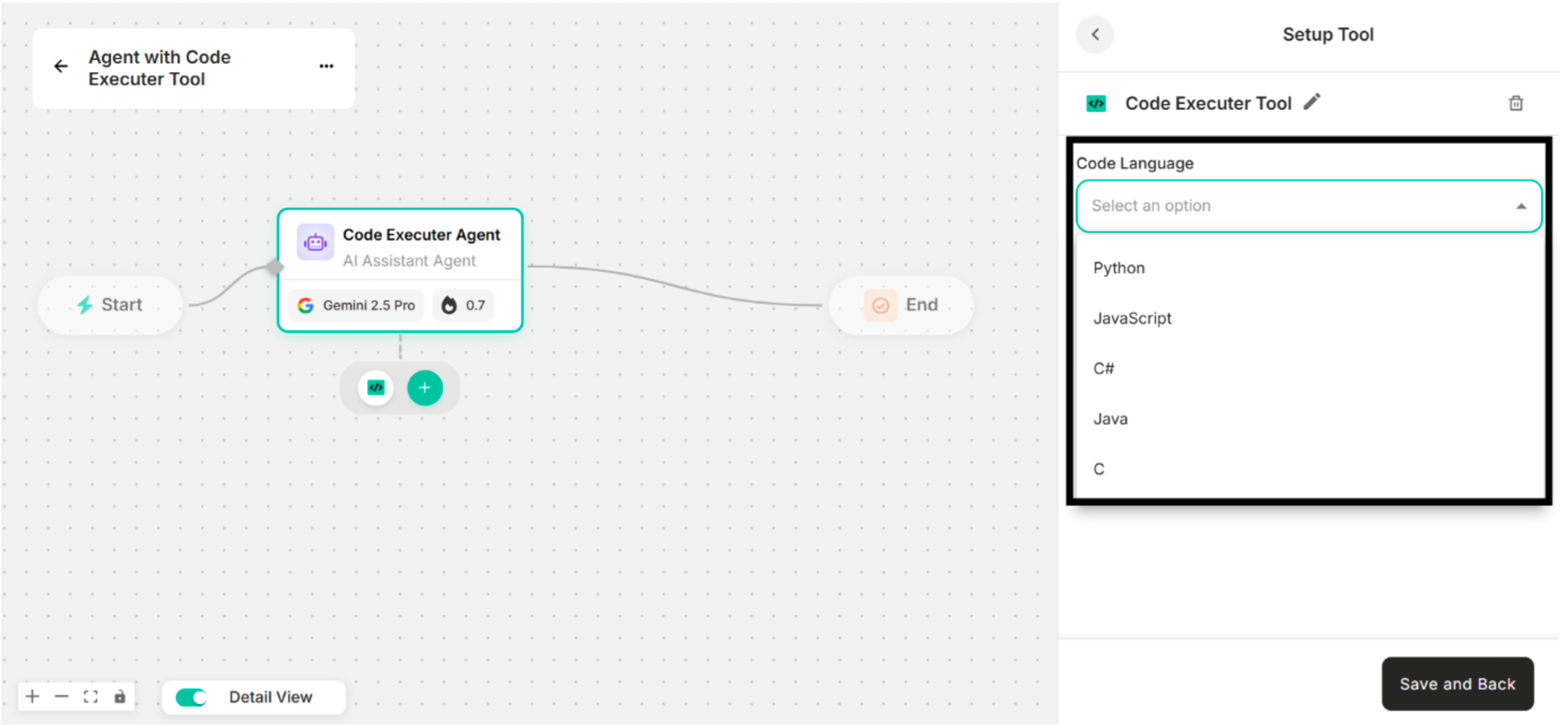 Showing Available Code Languages in Setup Tool Interface