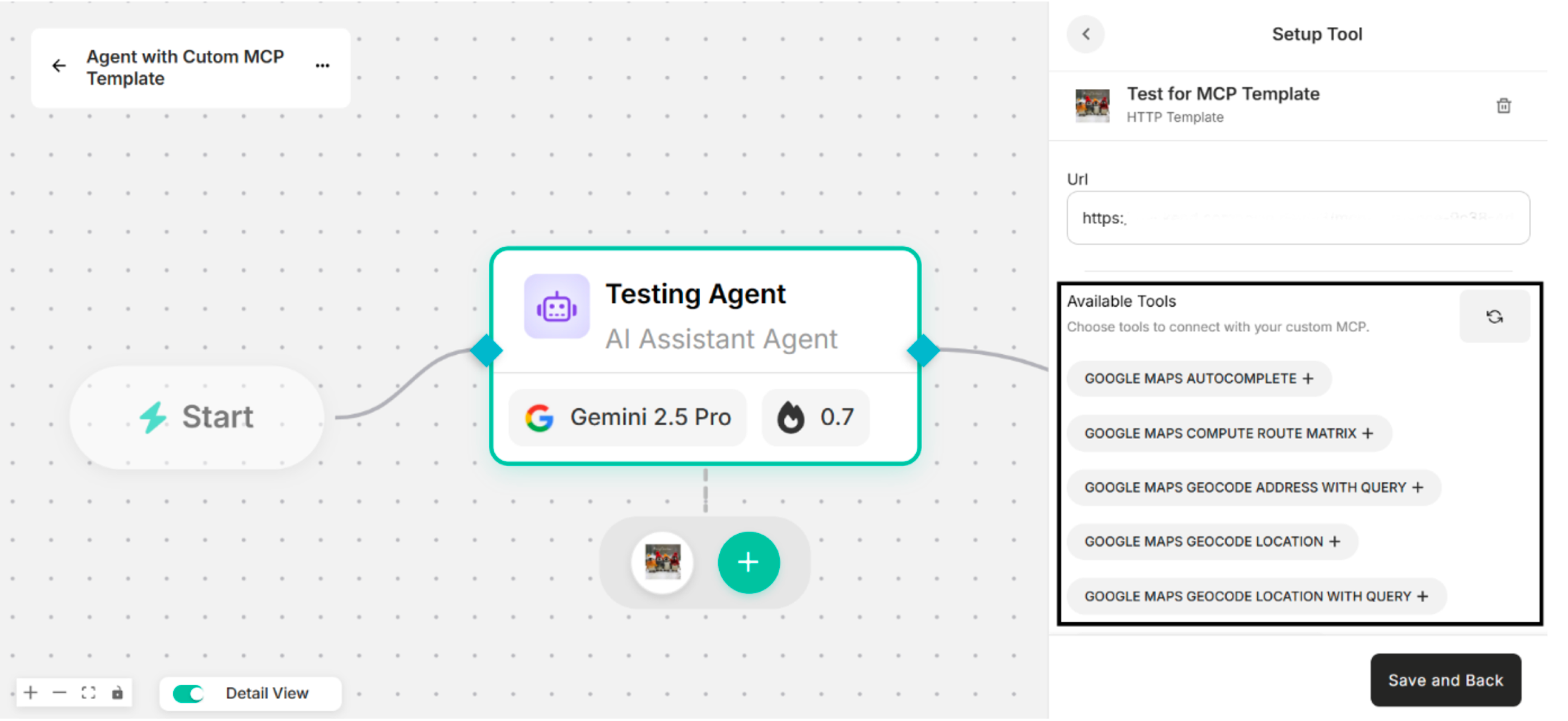 Showing the Available Tools to connect with the Custom MCP Template
