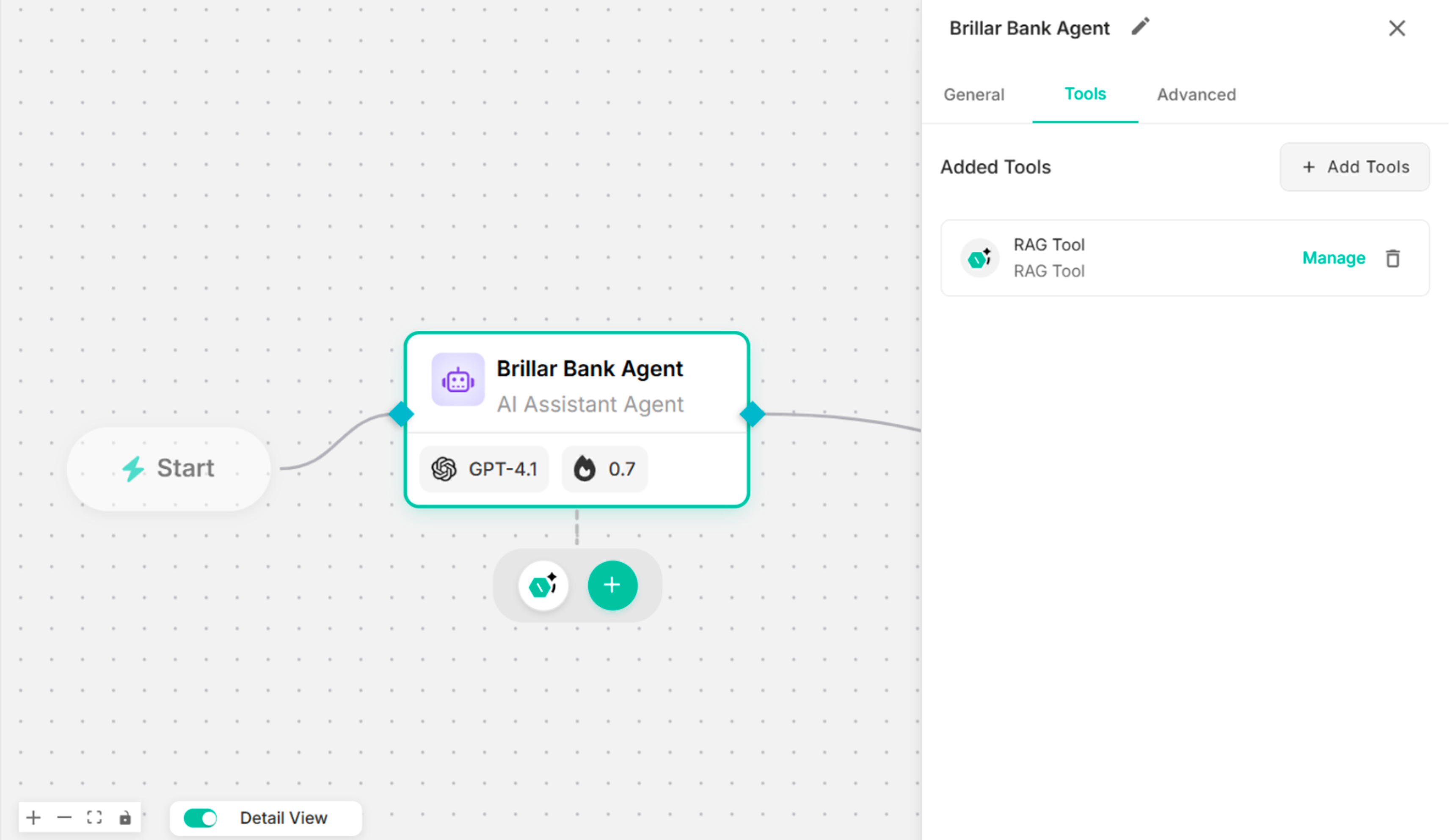 Showing the Canvas with the Created RAG Tool