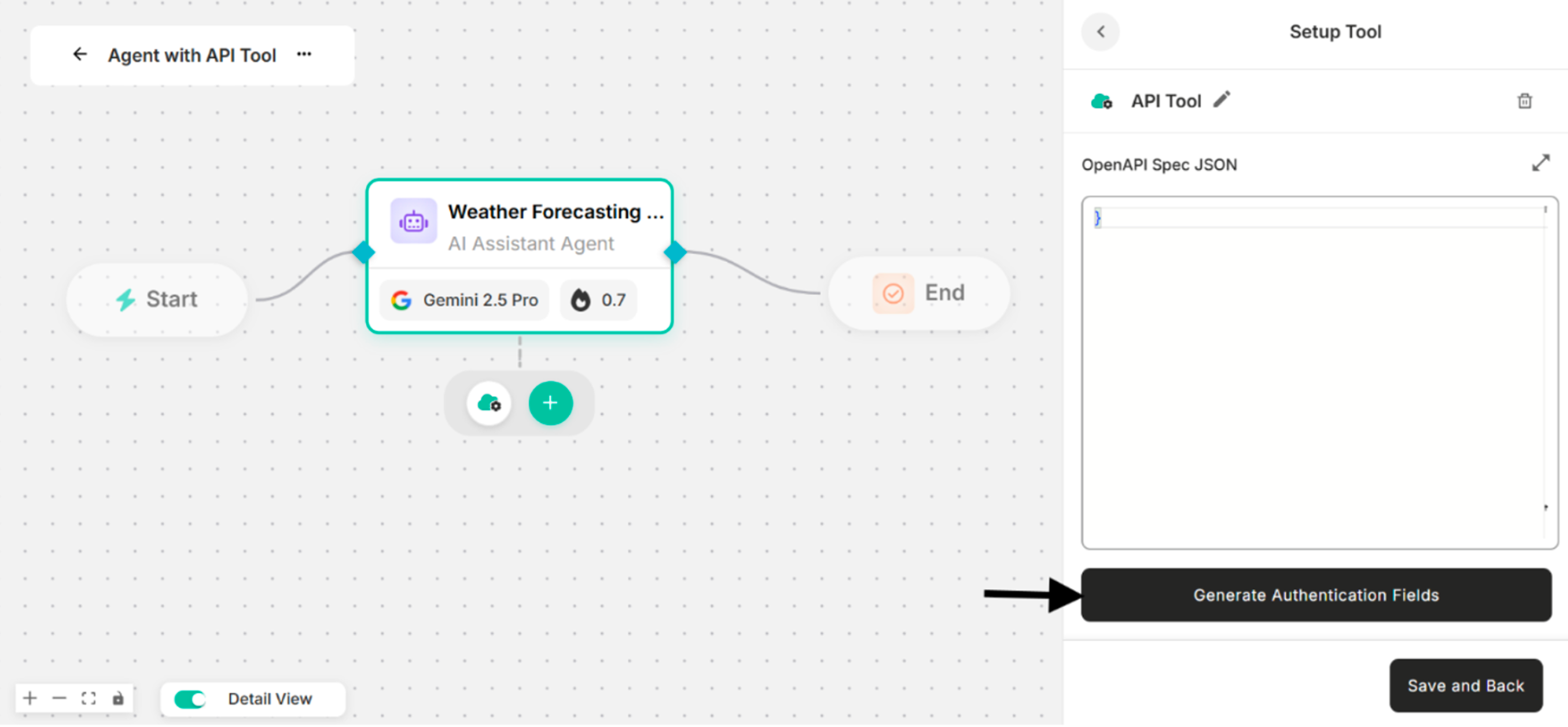 Showing to click "Generate Authentication Fields" Button for the API Tool