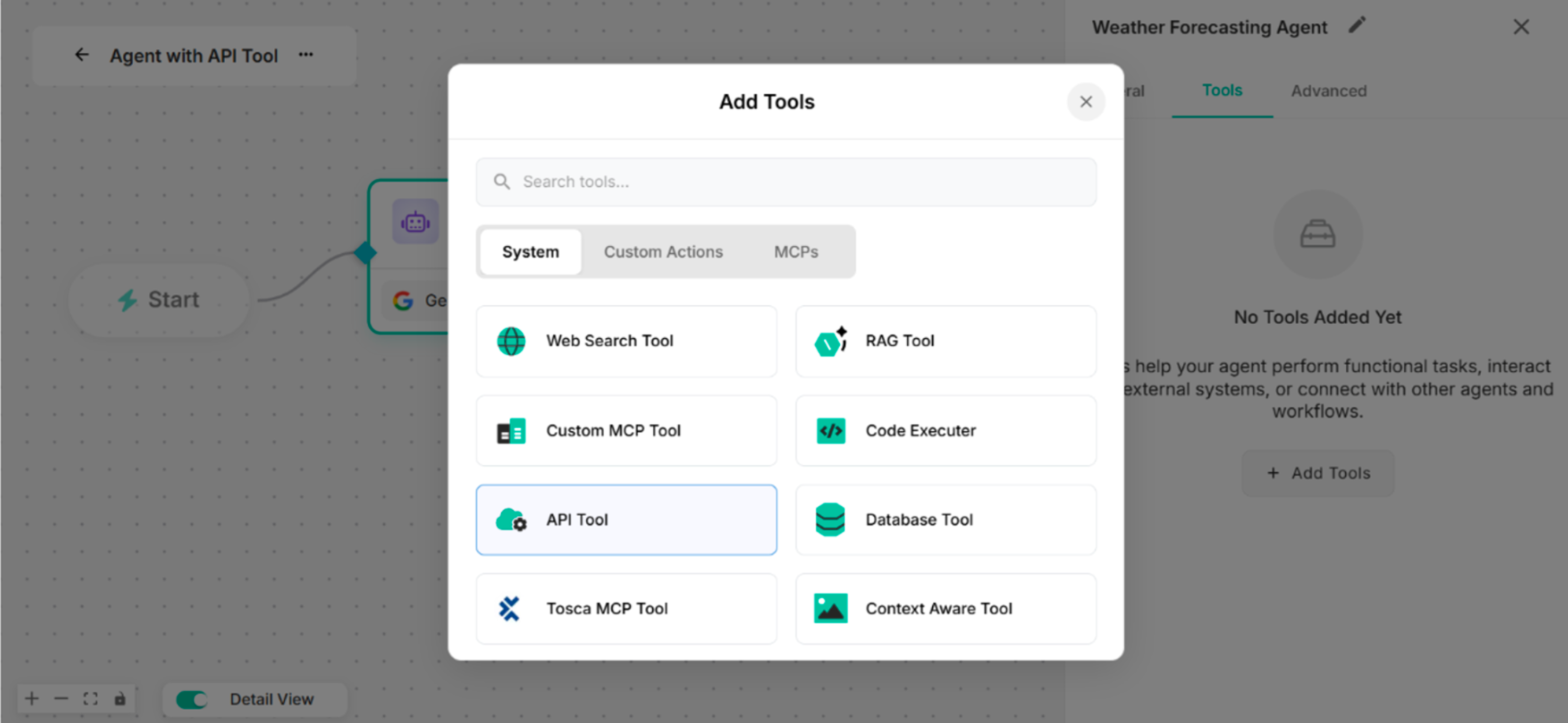 Showing to select API Tool in Add Tools List