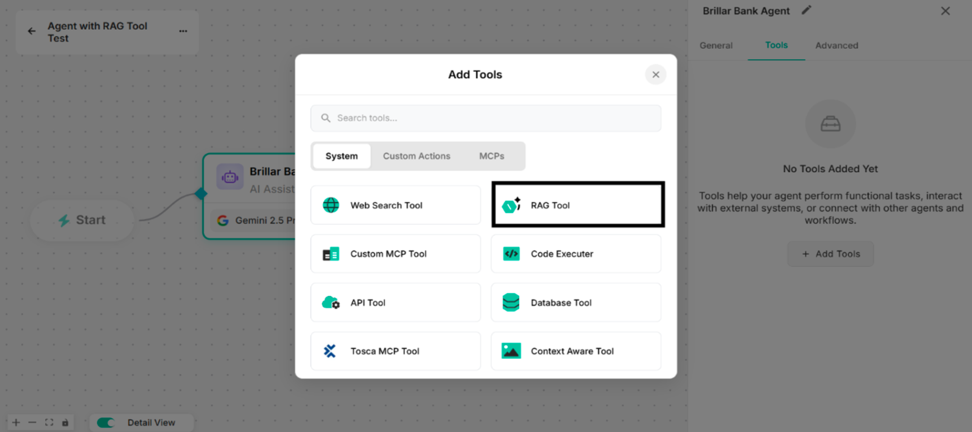 Showing to select RAG Tool in Add Tools List
