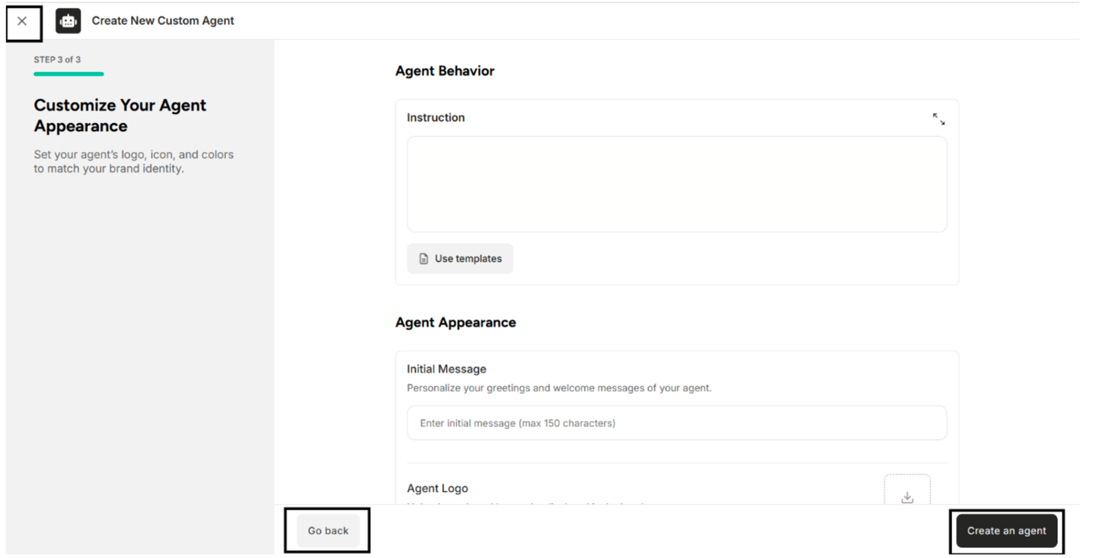Buttons in Customize Your Agent Appearance