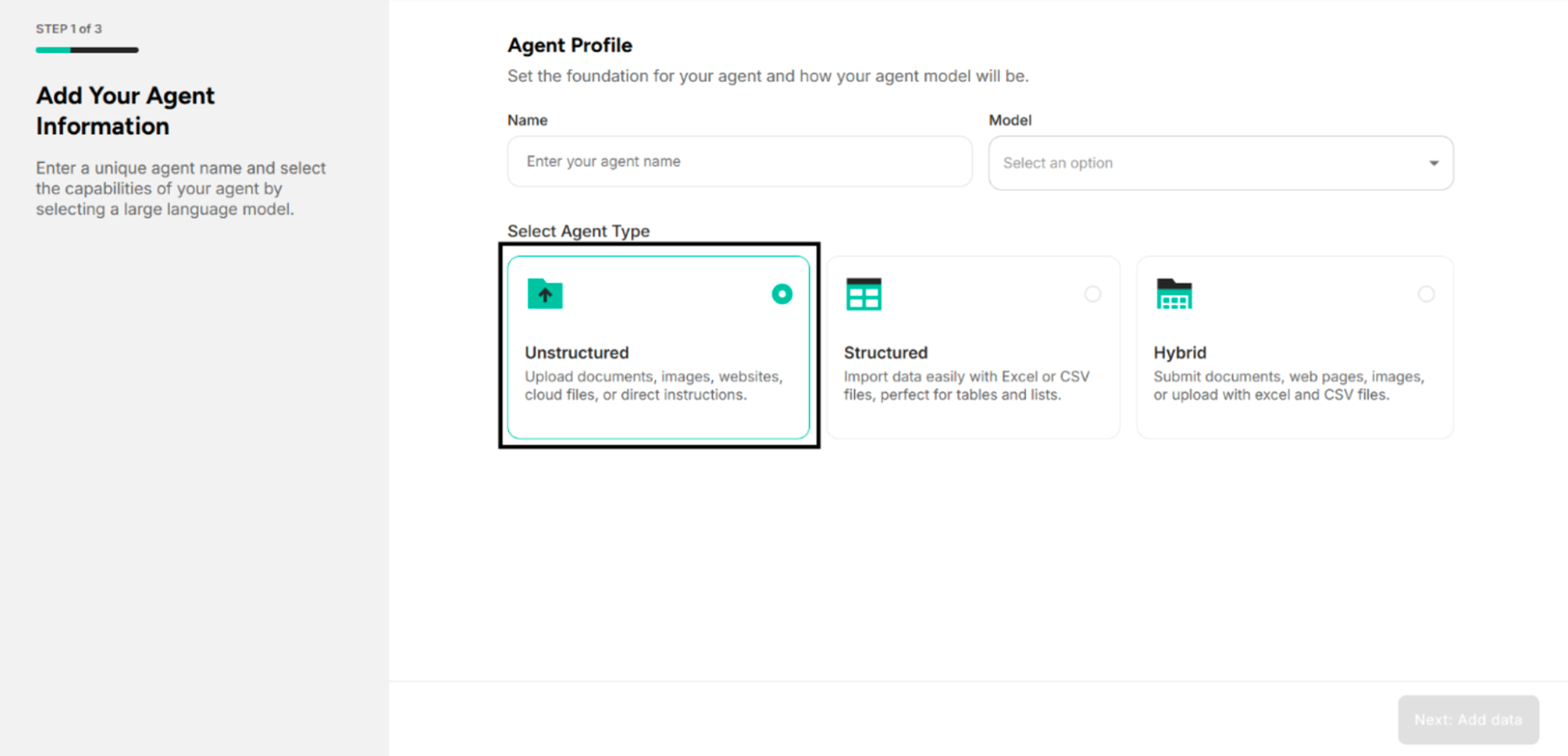 Choosing Unstructured Agent in Select Agent Type