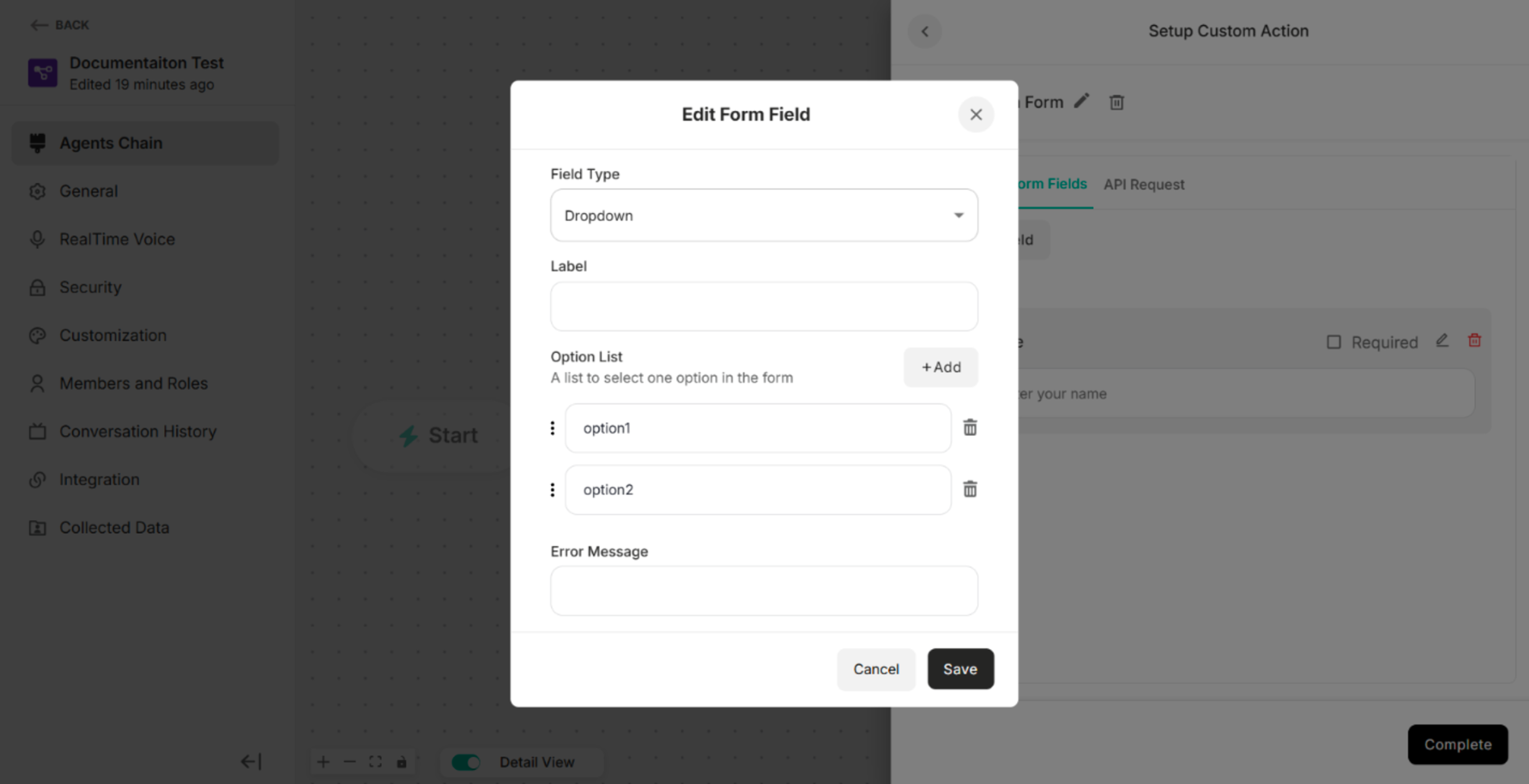 Edit Form Field for Dropdown Field Type after clicking "+Add" Button