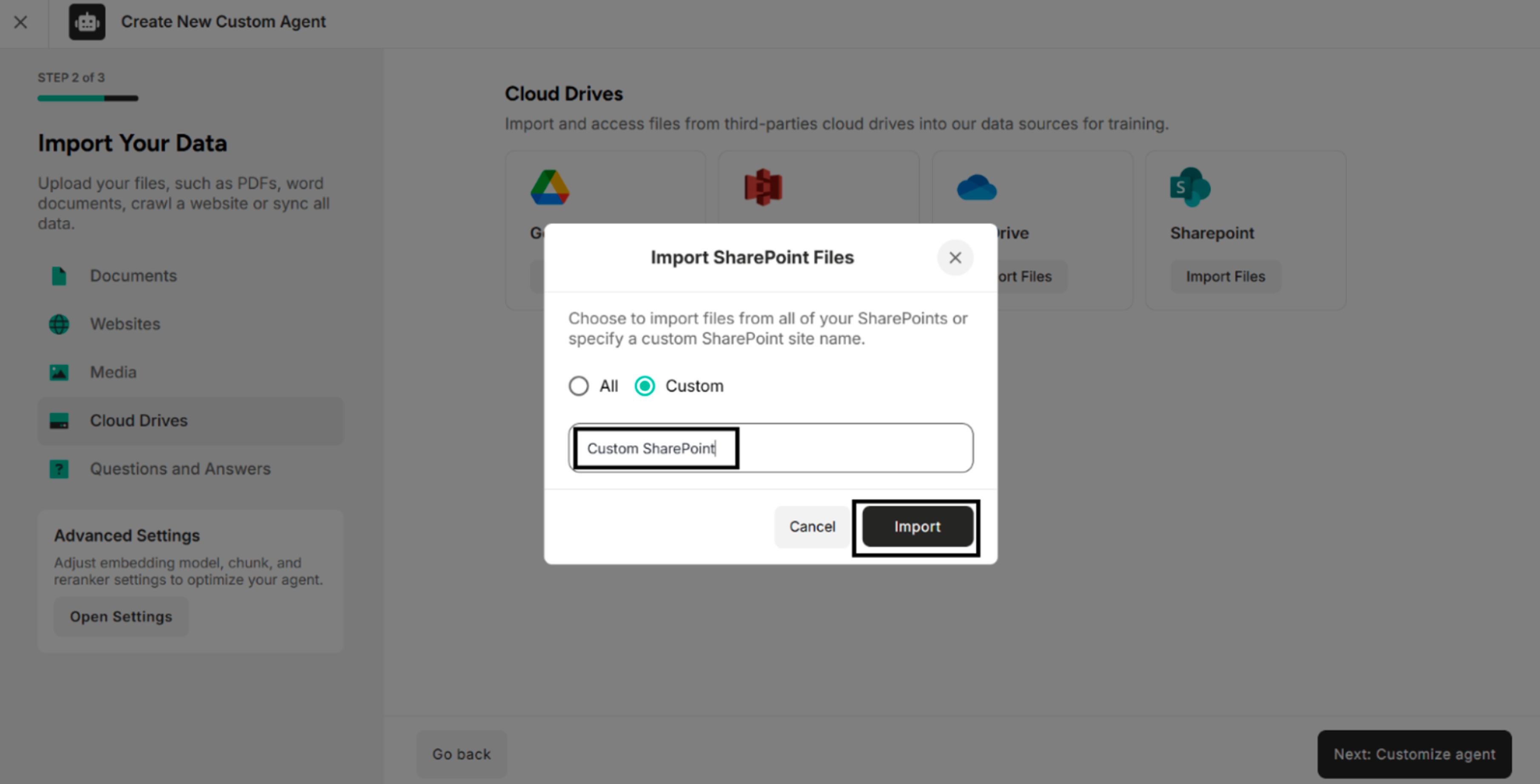 Import SharePoint Files Interface for "Custom"