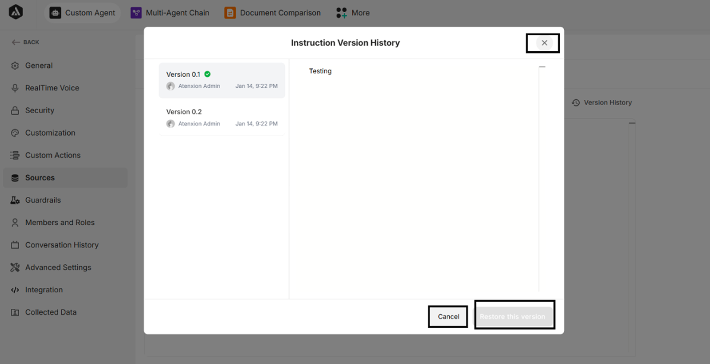Screen after clicking Save changes button