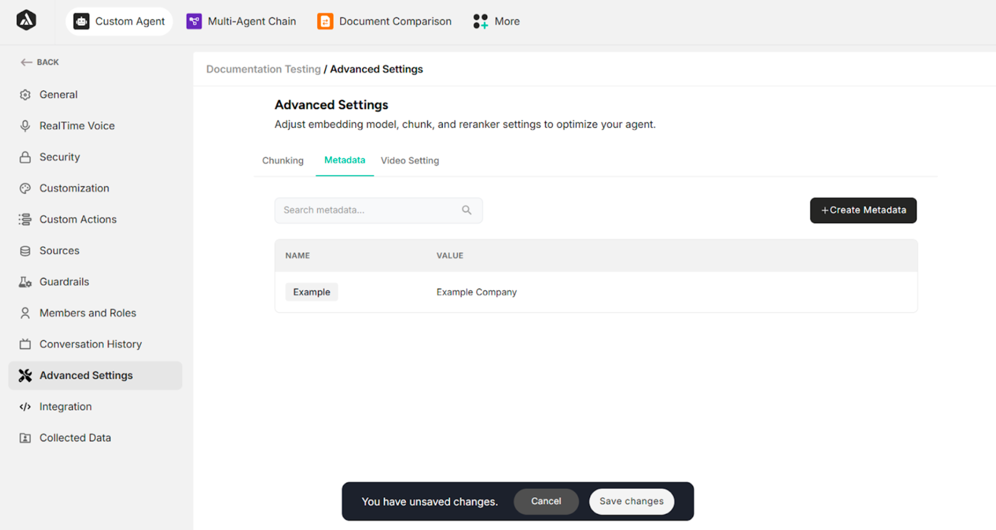 Create Metadata pop-up box