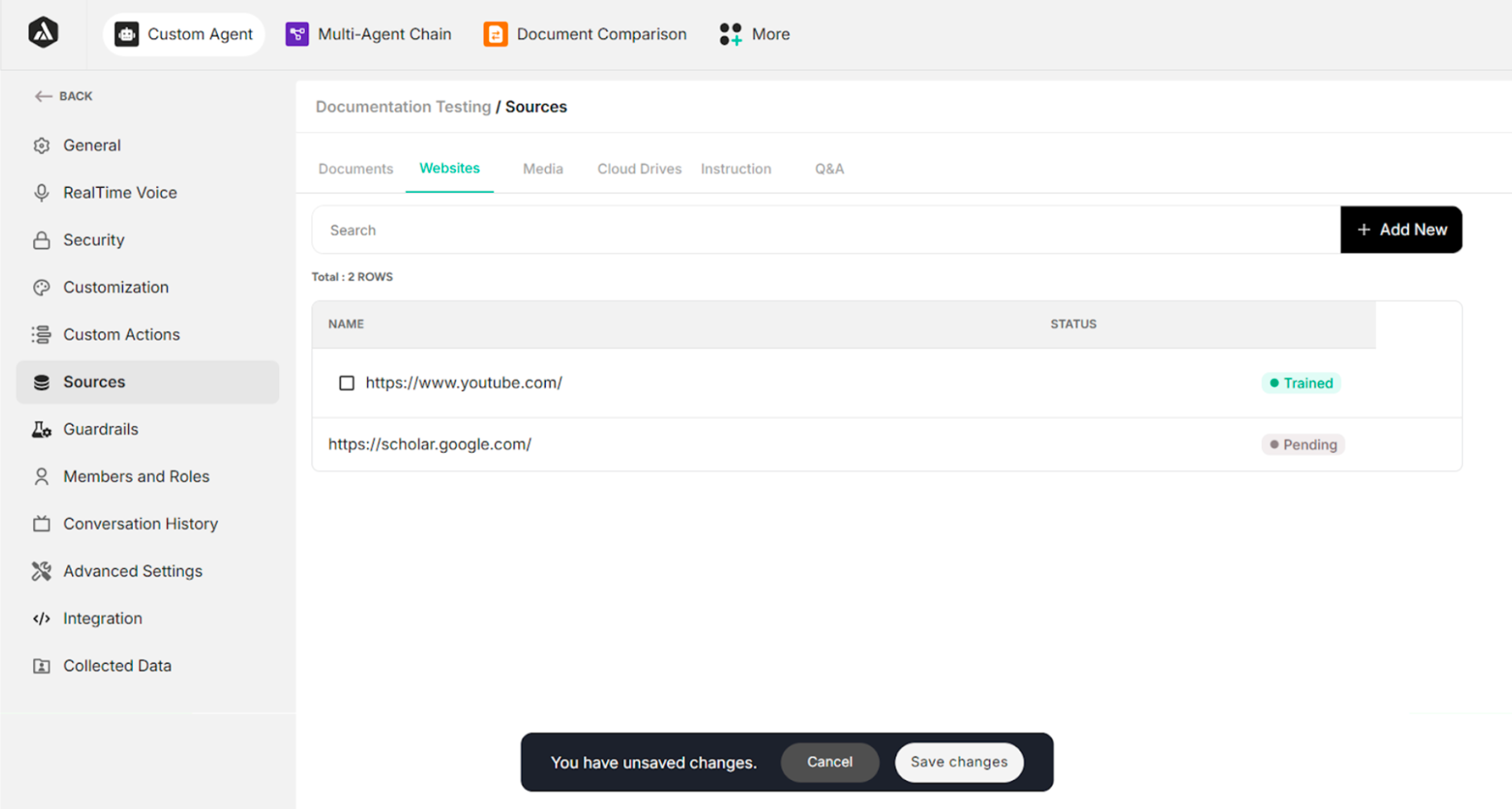 Screen After clicking Add Link Button