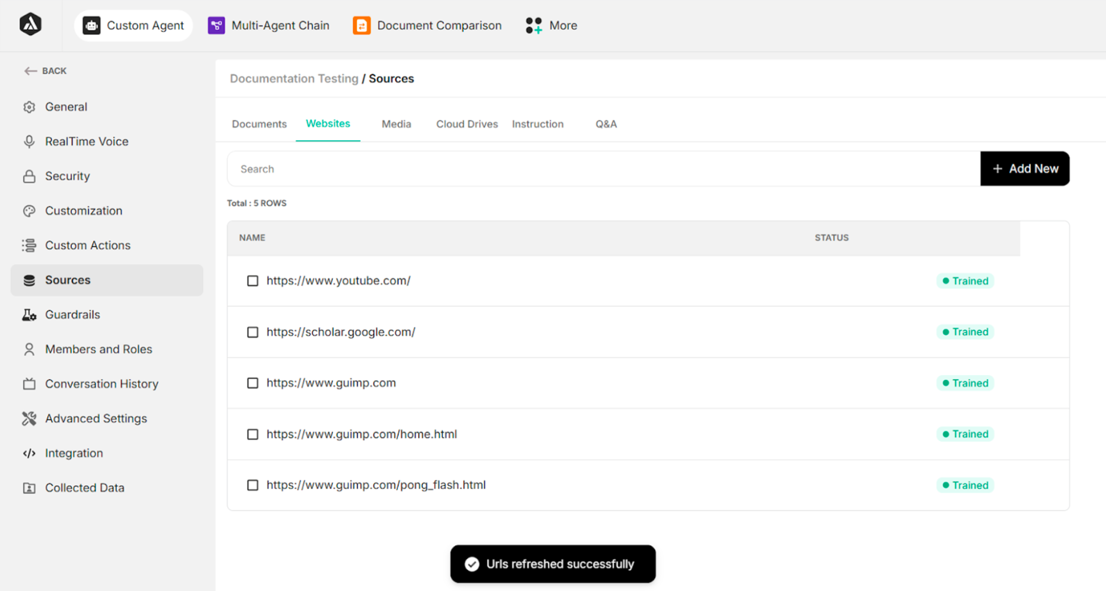 Screen after clicking Refresh Data button