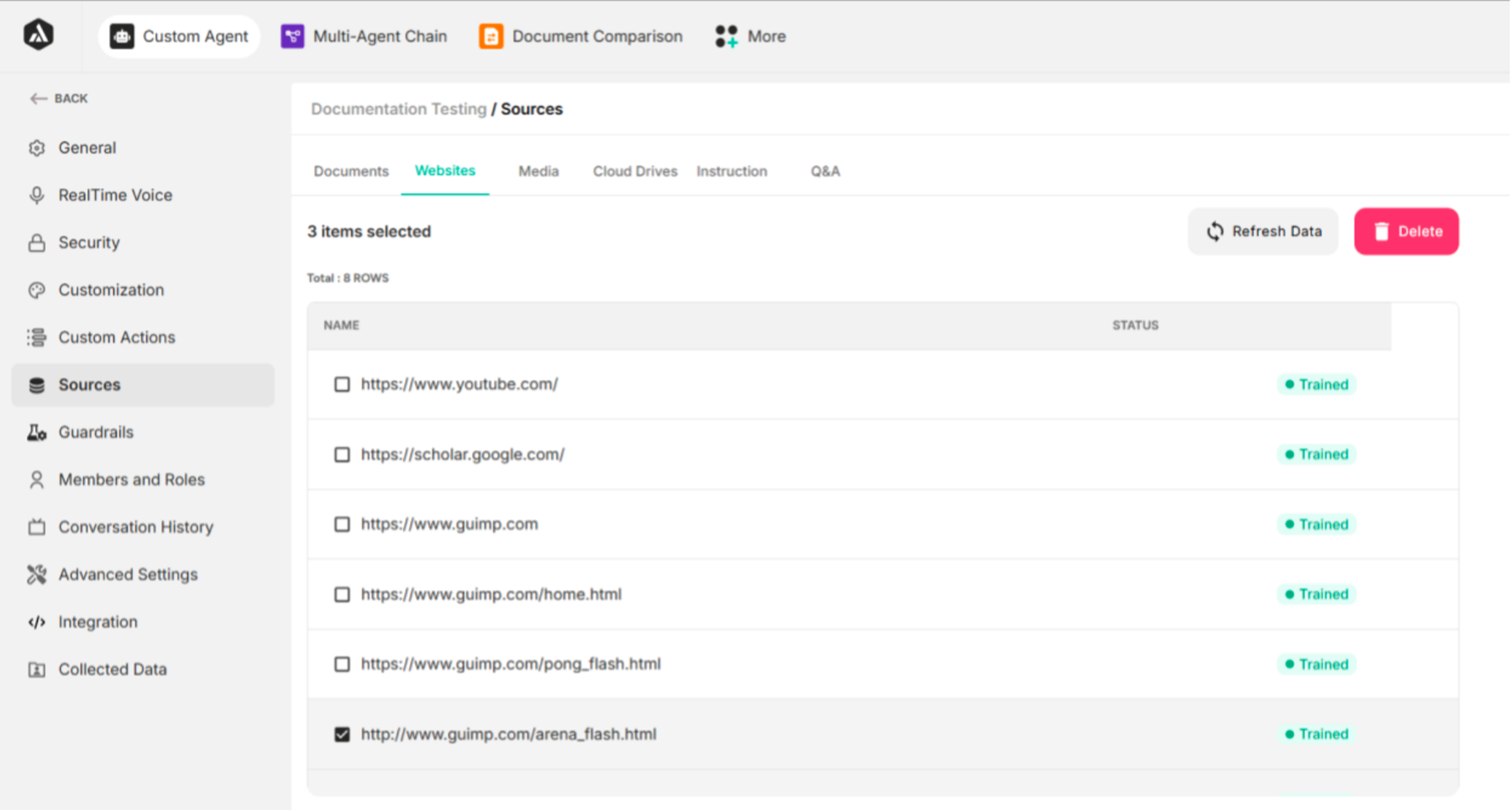 Screen after clicking Selection check box