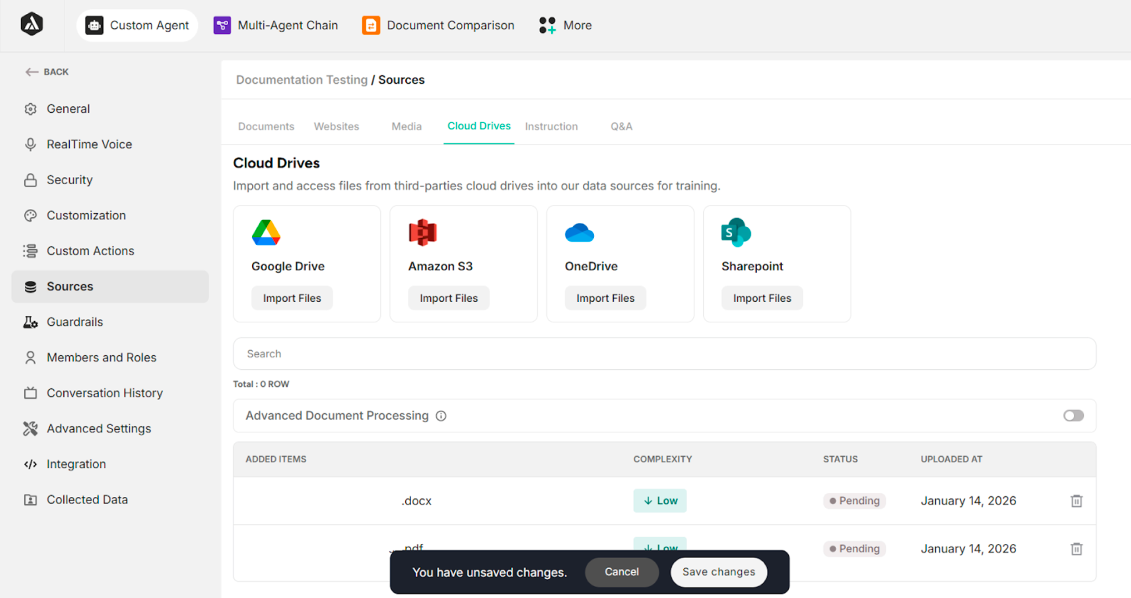 Screen after selecting the files from Amazon S3 Buckets
