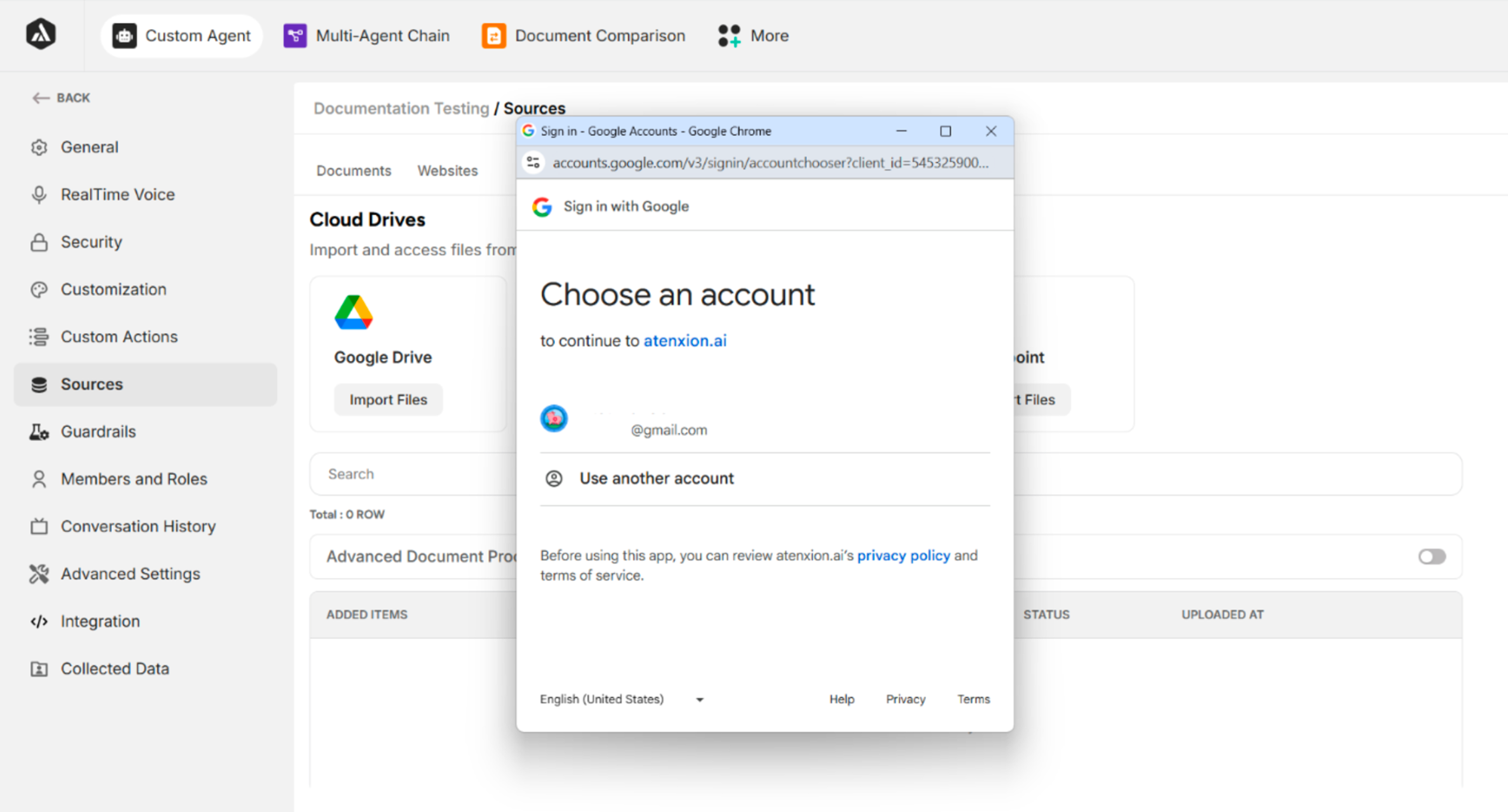 Select Gmail account