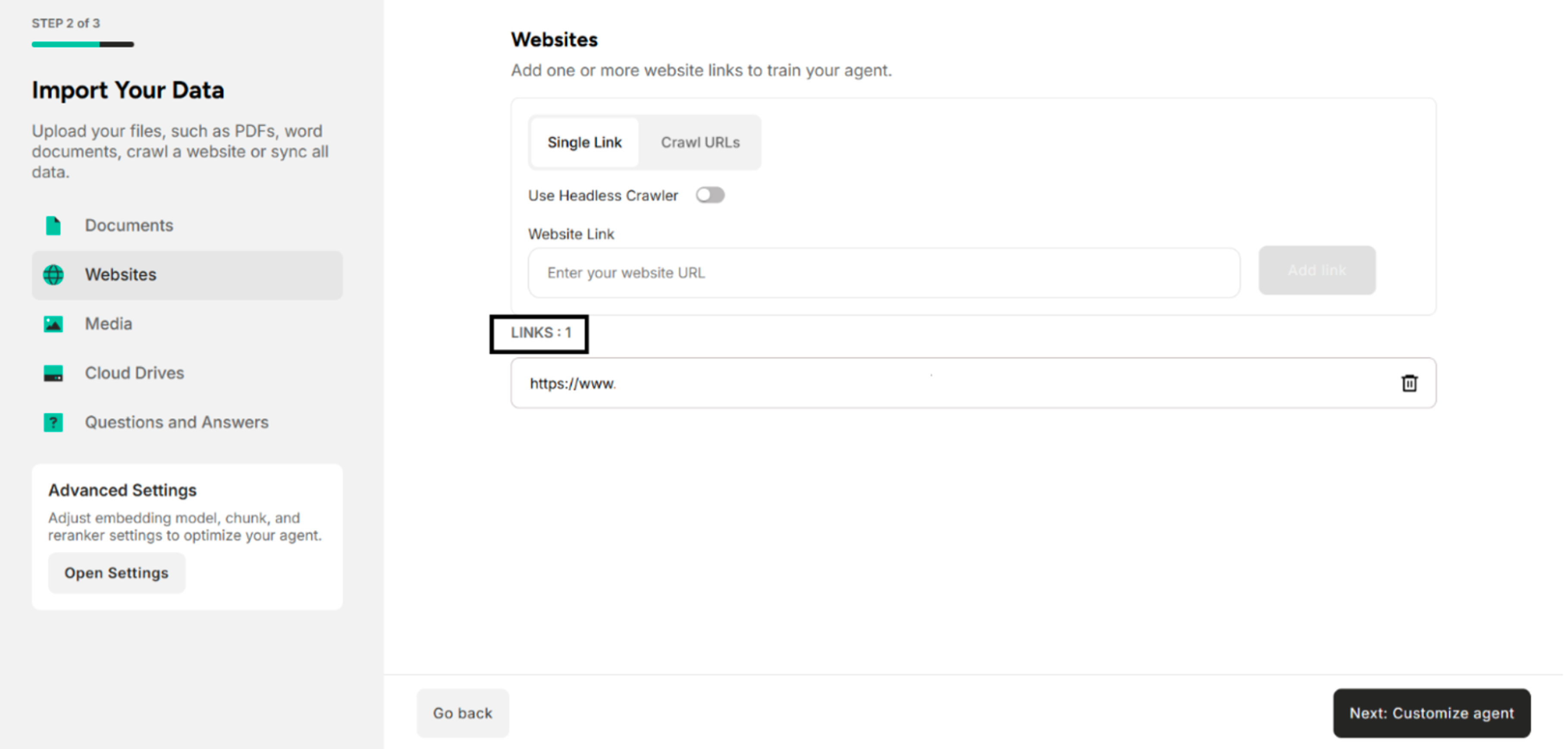 The Added Website URLs One by One