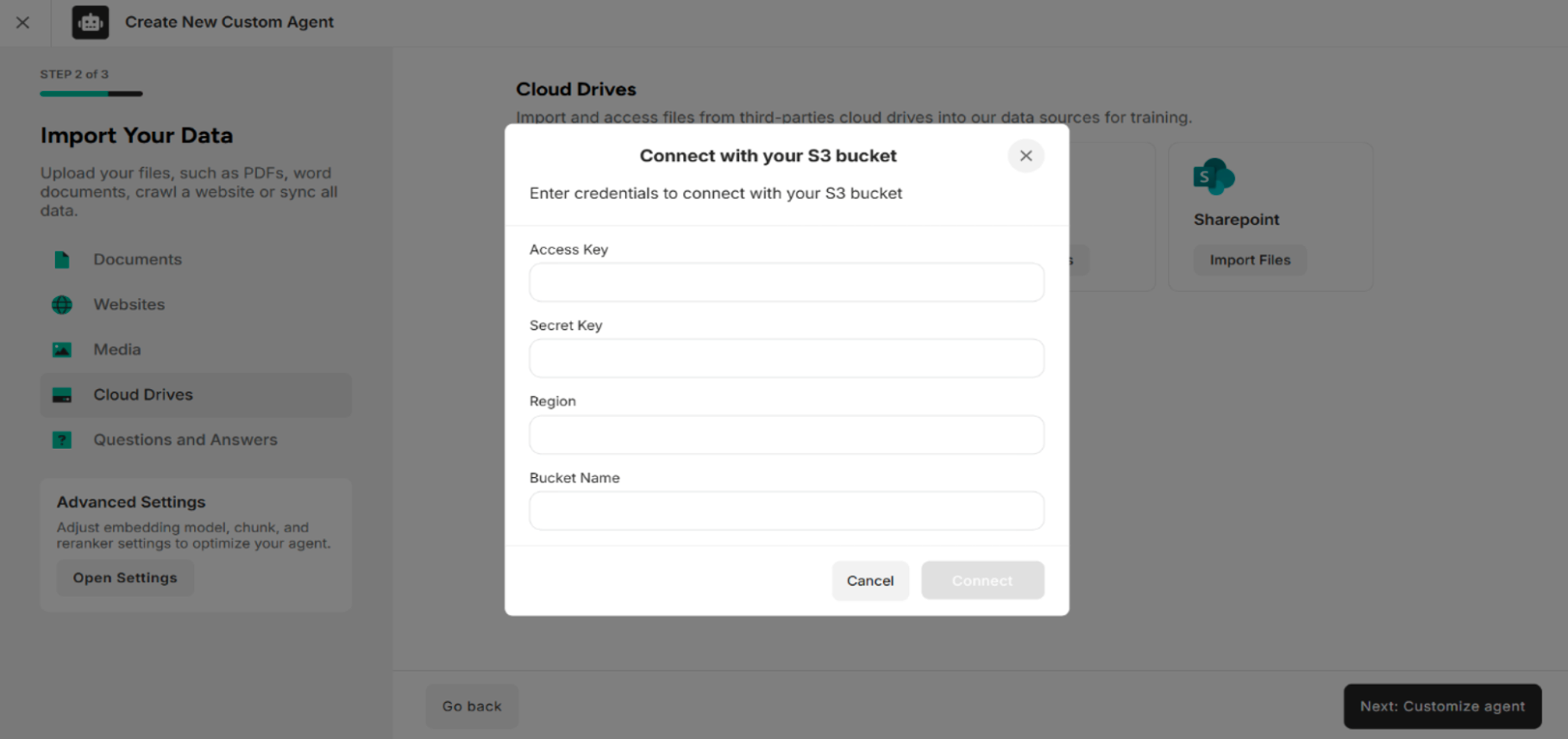 The Amazon S3 Buckets Credentials Pop up