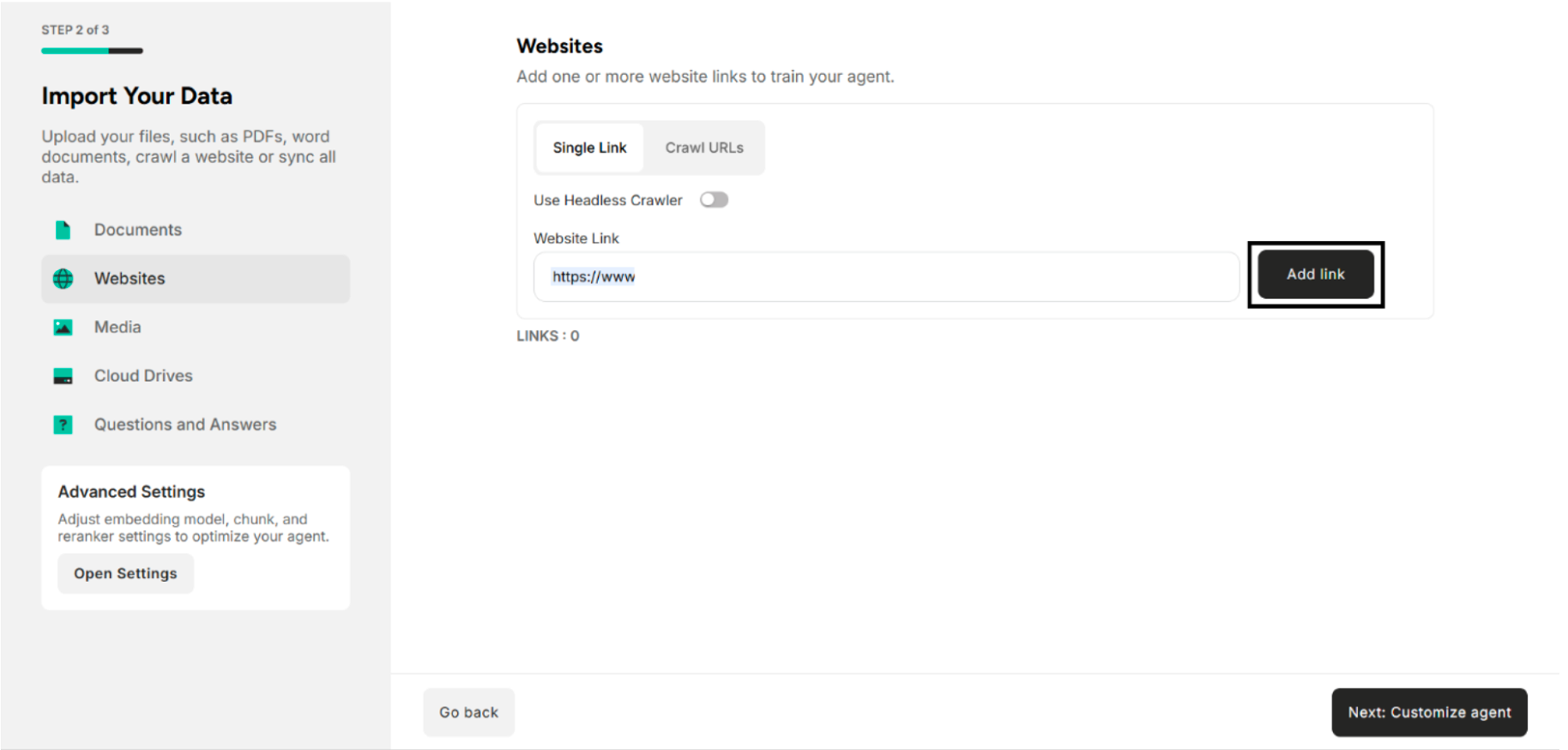 The Input Box to Enter the Single Link