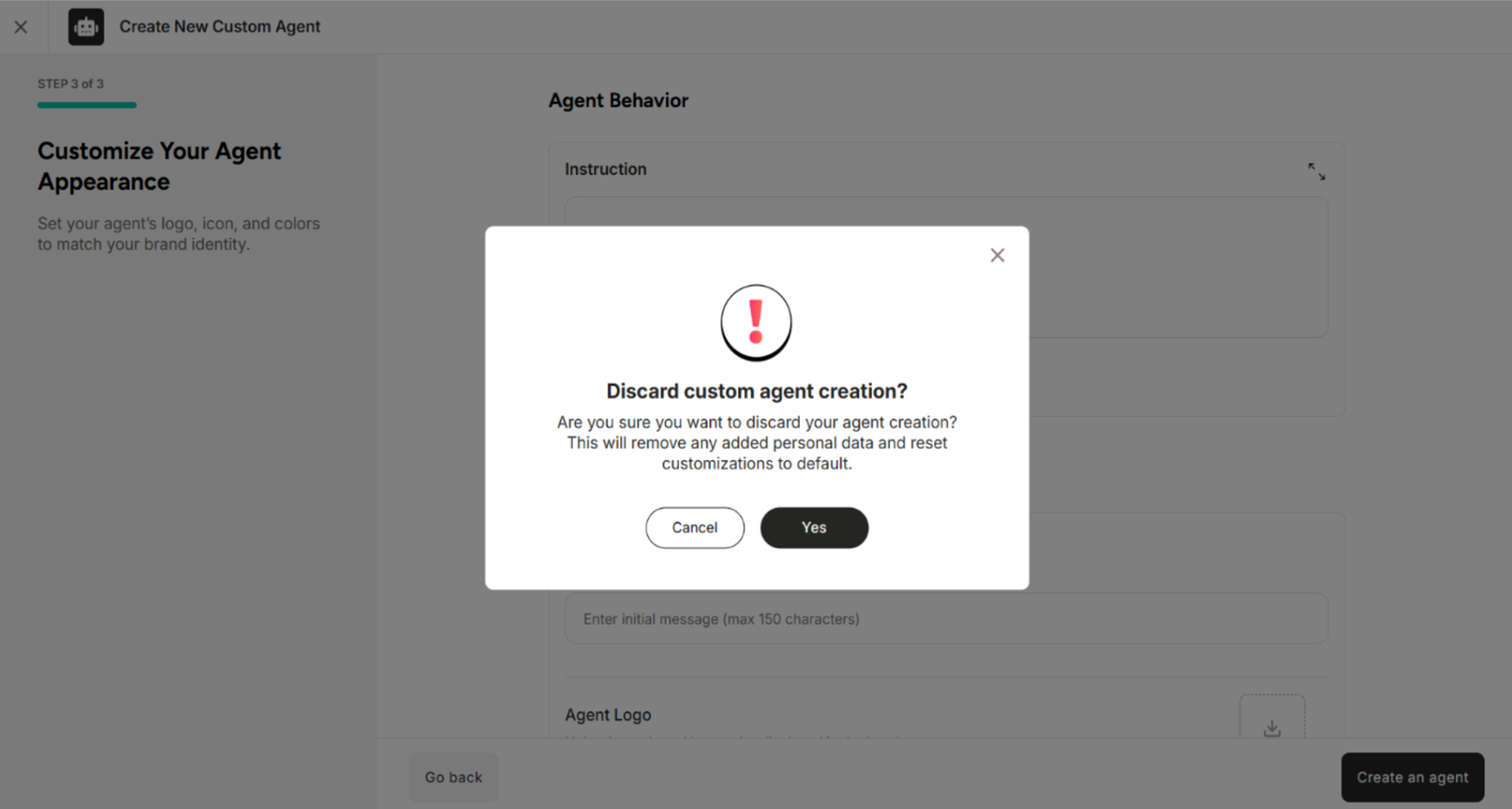 The screen after clicking Discard Button