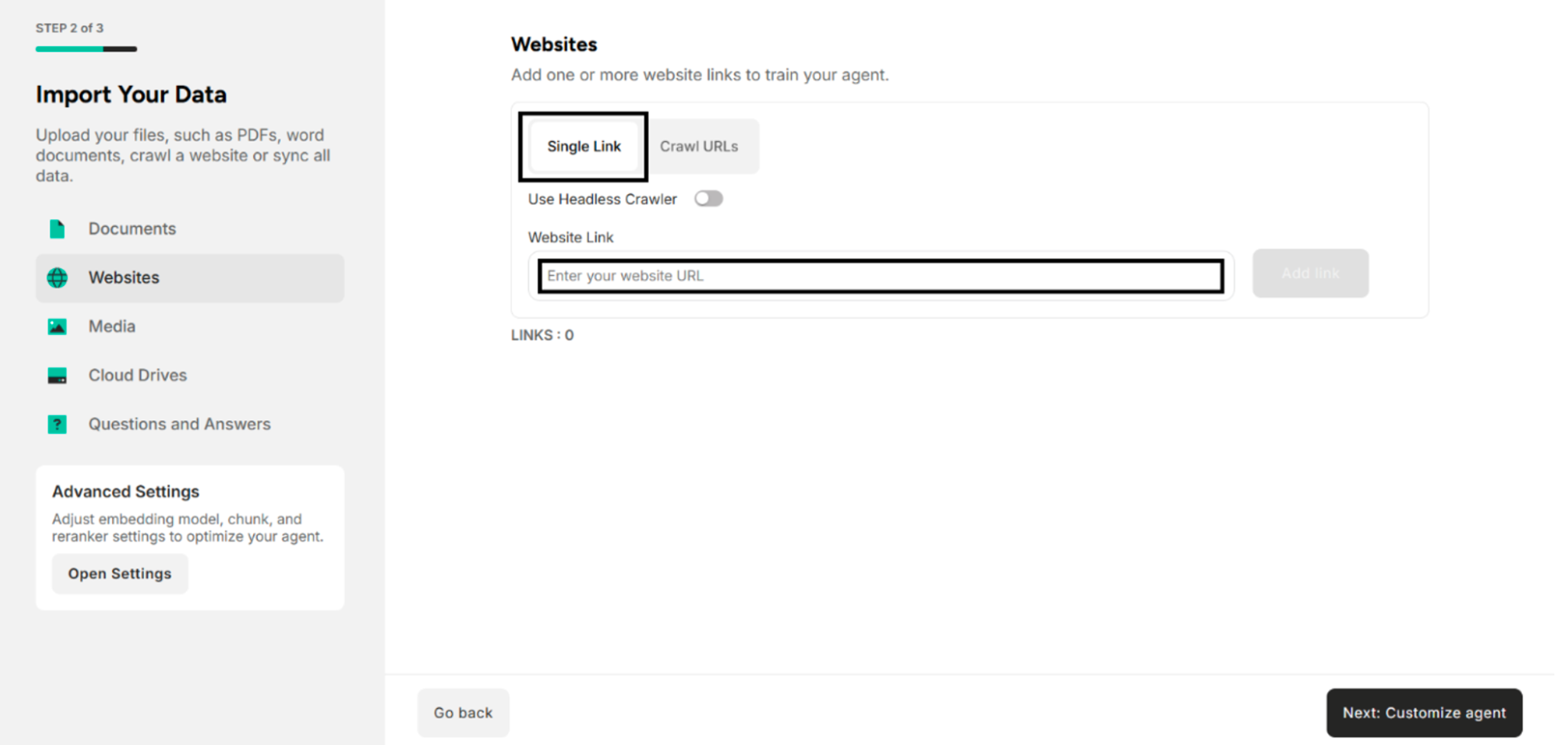 Websites Section by Adding the Website URLs One by One